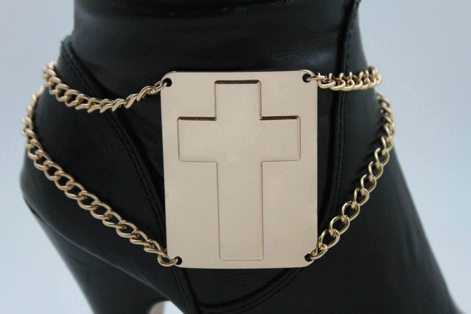 Western Women's Boot Bracelet - Gold Metal Chain Link Cross Plate Ankle Jewelry - Chunky Statement Bangle for Cowgirl Fashion & Country Music Festivals