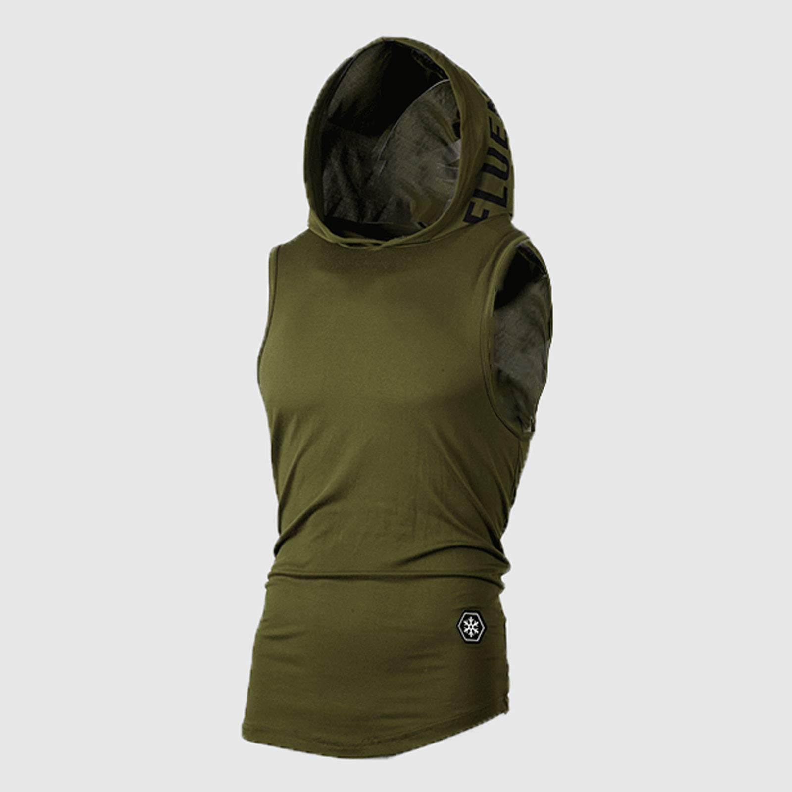 Flygo Men's Hooded Tank Top - Sleeveless Workout Shirt & Muscle Stringer Vest for Gym, Running & Summer Outdoor Activities