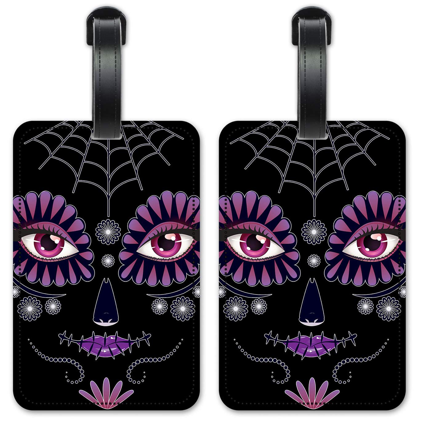 Sugar Skull Girl Luggage ID Tags - Set of 2 Personalized Suitcase Identification Cards for Travel Bags & Backpacks - Perfect for Airports, Cruises & Lost Luggage Prevention