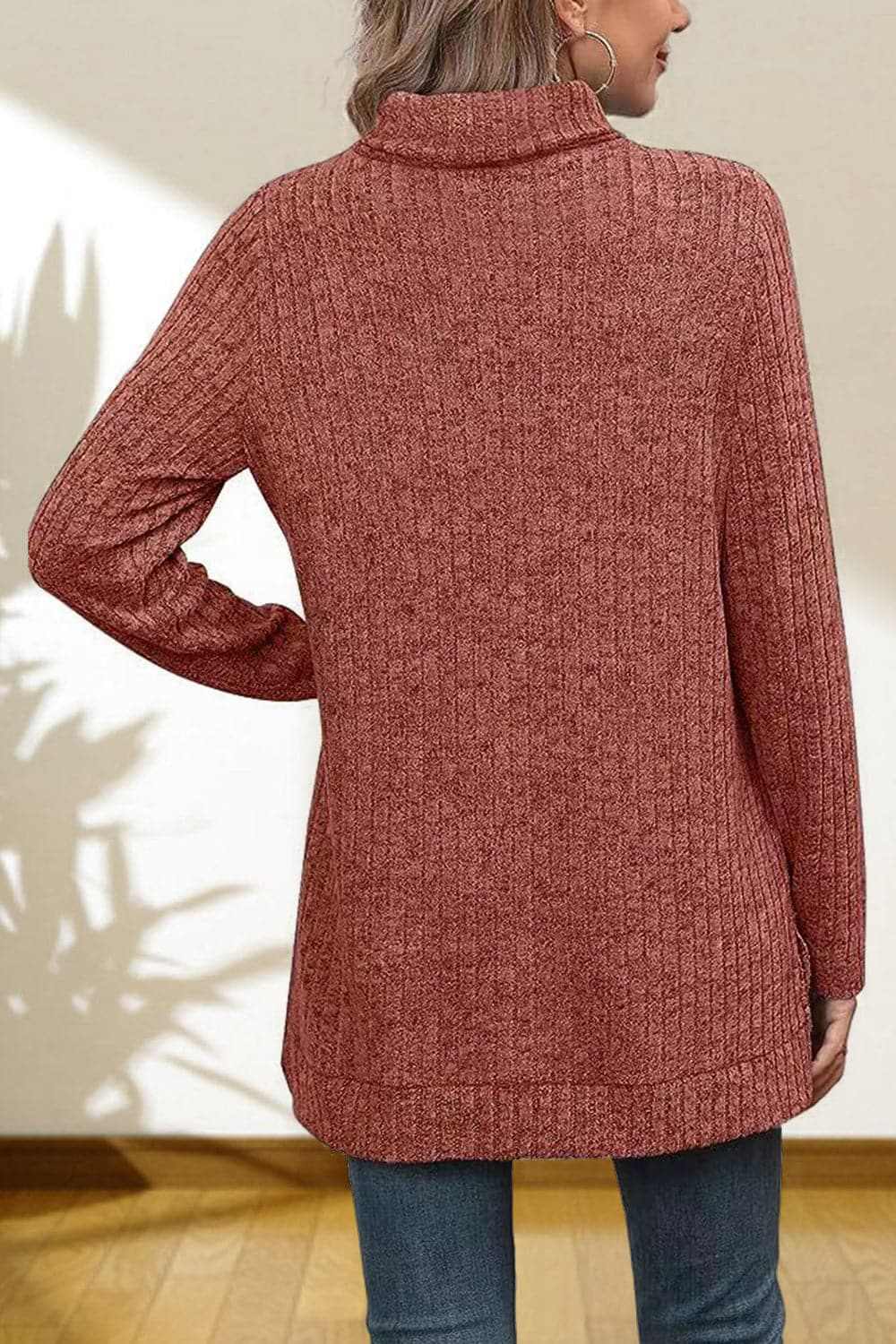 Trendy High Low Turtleneck Sweater for Women - Fashionable Winter Knit Top for Casual & Office Wear