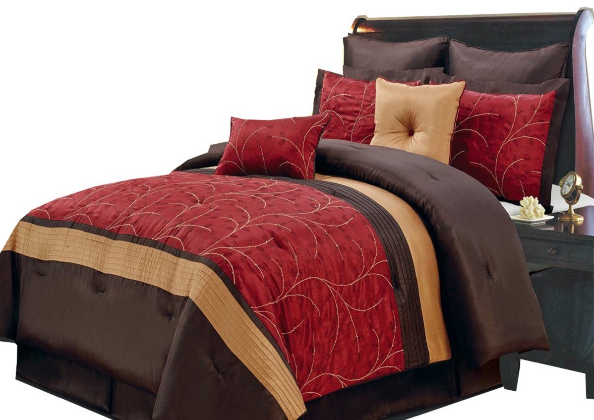 12-Piece King Size Atlantis Red Bed in a Bag Set - Comforter, Sheets & Pillowcases | Luxury Bedding for Master Bedroom, Guest Room & Dorm