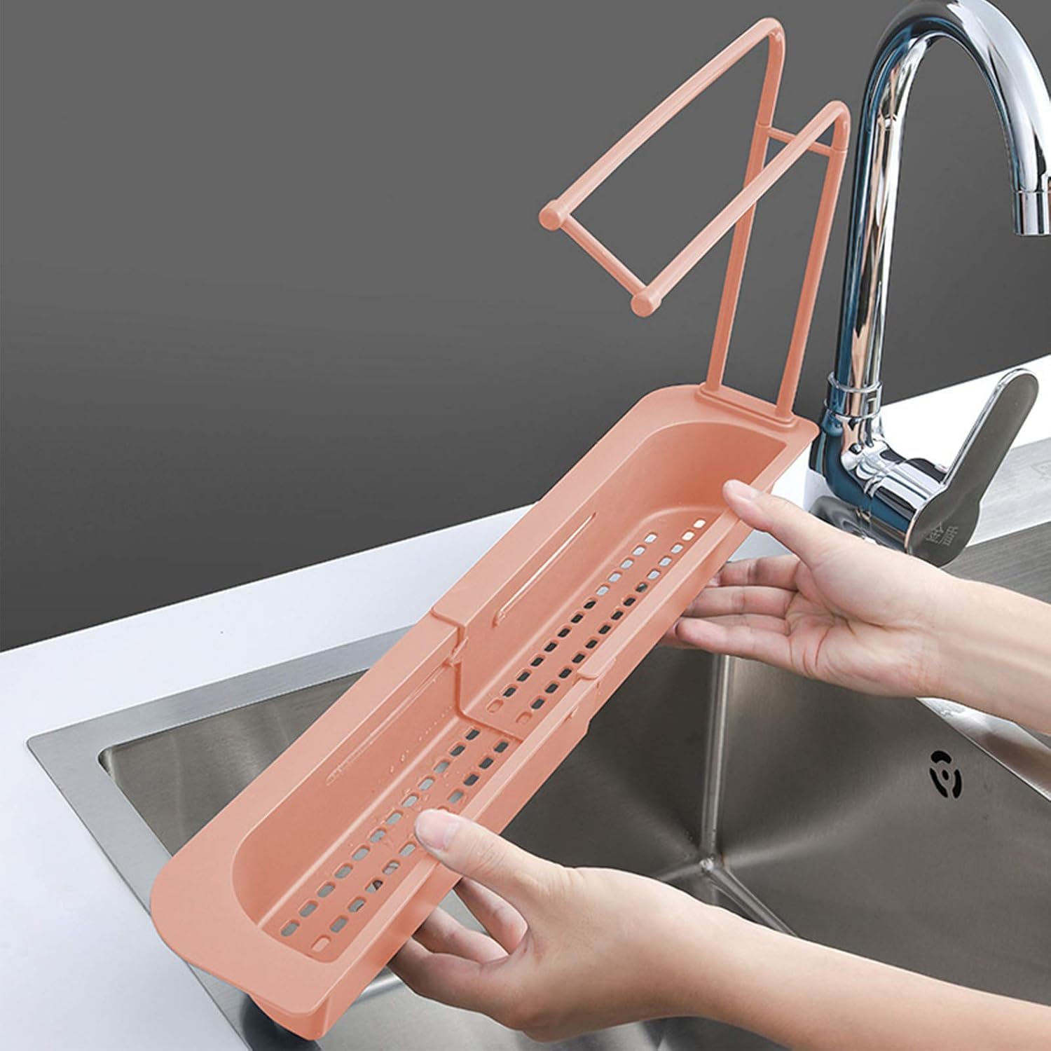 Upkaranwale Kitchen Sink Organizer Rack with Soap Holder - Pink | Space-Saving Sink Caddy for Sponges & Dish Soap | Perfect for Small Kitchens & Bathrooms