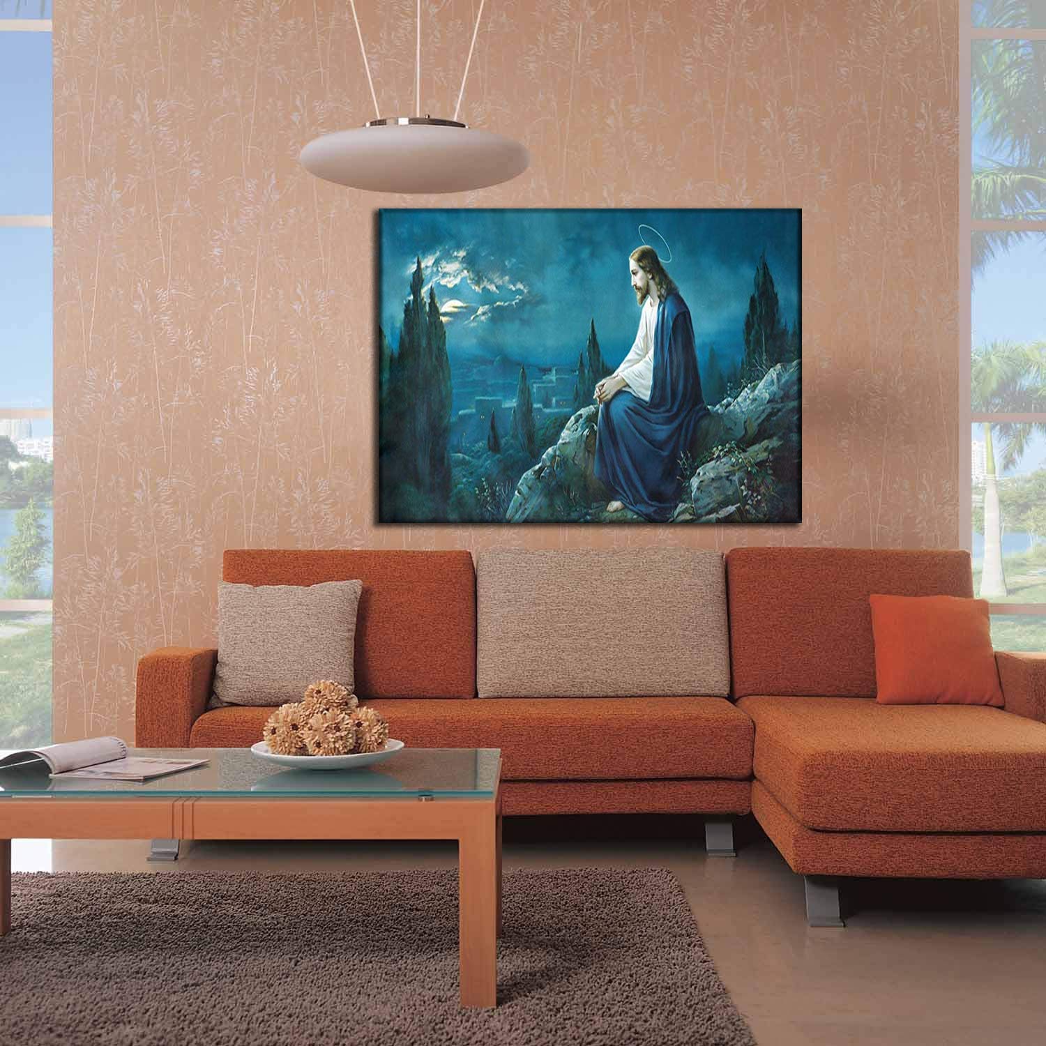 Jesus Walks on Beach Framed Wall Art - Religious Christian Picture for Bedroom, Office & Living Room - Ready to Hang Home Decor - Perfect for Prayer Spaces & Gift Giving