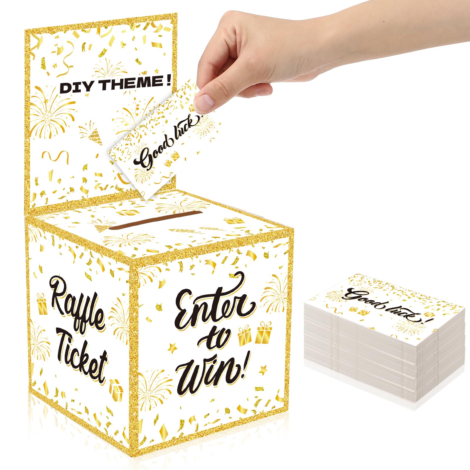 151 Pcs Gold Donation Box Ballot Box - Secure Suggestion Box with Raffle Tickets for Fundraising Events, Voting, Contests & Charity Collections | Includes Slot & Removable Header | Perfect for Schools, Churches, Community Events & Office Voting (Gold)