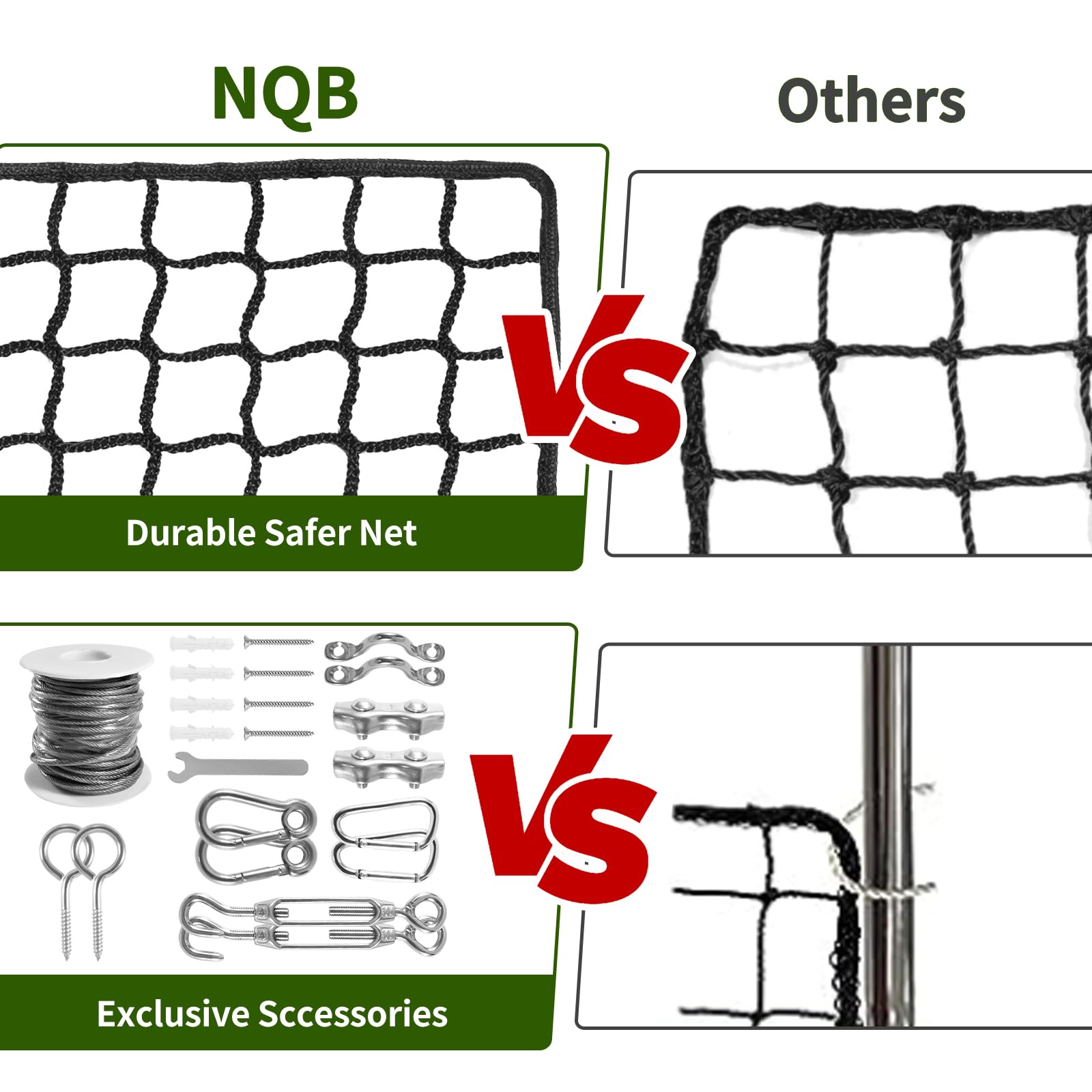 Heavy Duty NQB Baseball Softball Backstop Net - 33FT Rope & Steel Hanging Kit for Baseball, Basketball, Sports Training - Perfect for Backyard Practice, Field Protection, and Gymnasium Safety