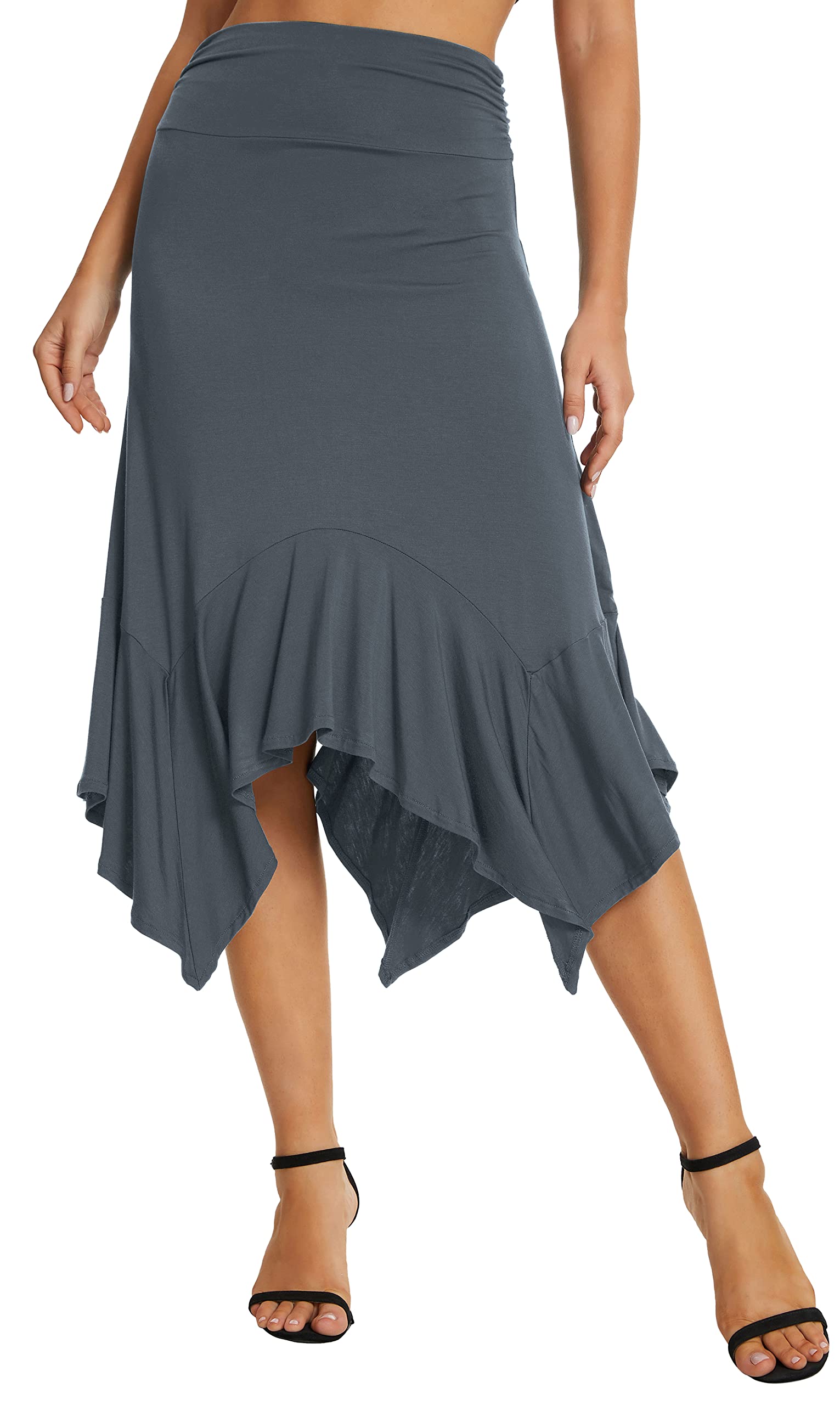 Urban CoCo Women's Flowy Stretchy Skirt - Handkerchief Hem Midi Skirt for Casual Wear, Beach & Summer Outfits | Comfortable Elastic Waist Skirt for Women