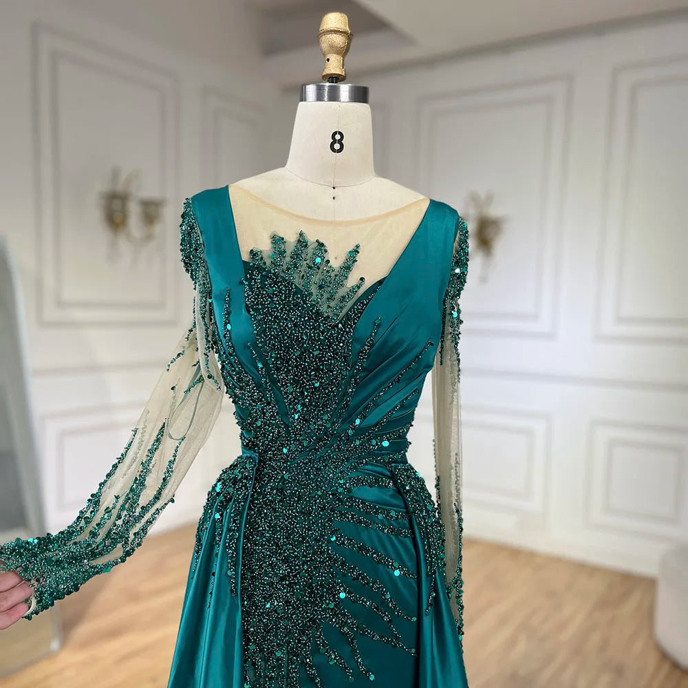 Serene Hill Luxury Dubai Green Mermaid Lace Beaded Satin Evening Dress for Women - Formal Gown for Wedding, Party & Special Occasions 2025 Collection LA72202A