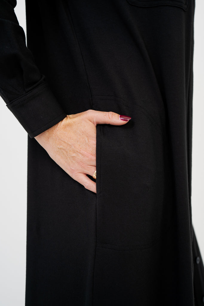 Lois Duster Coat - Black Bamboo Fabric - Stylish Outerwear for Women - Perfect for Fall Fashion & Casual Outings