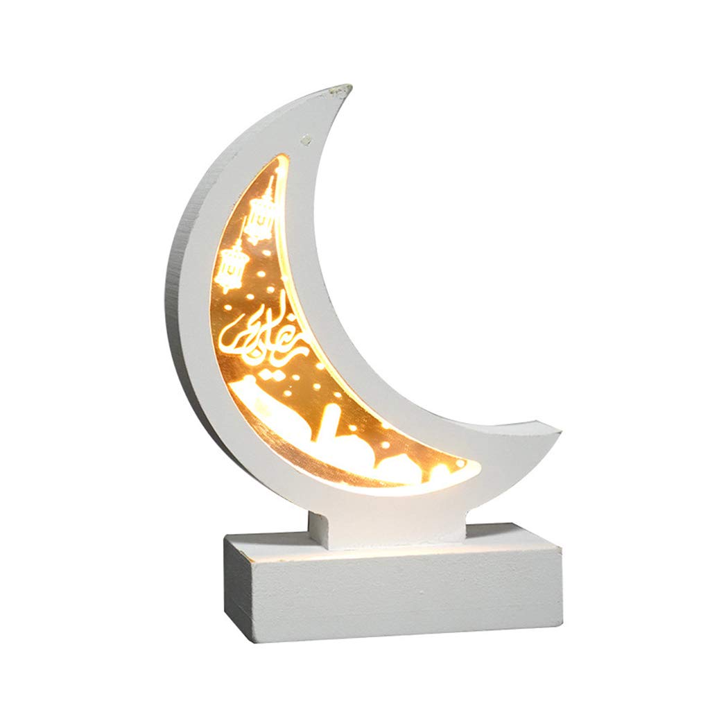 Ramadan Eid Mubarak Wooden Moon Lamp - LED Islamic Night Light for Home Decor, Mosque & Gift Giving | Warm White Light for Bedroom, Prayer Room & Holiday Celebration
