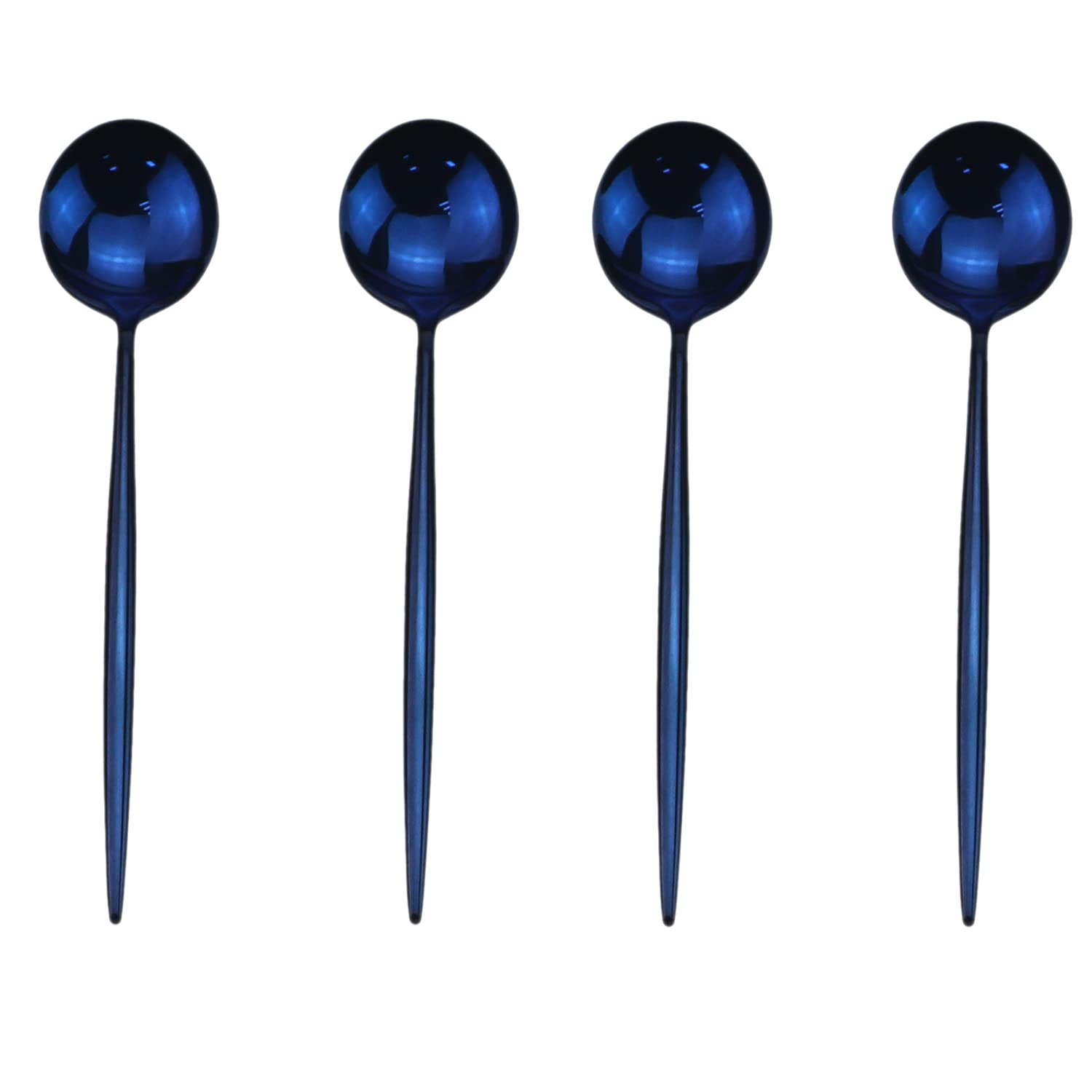 Premium 4-Piece Mirror Blue 304 Stainless Steel Flatware Set - Modern Dinner Spoon (7.7