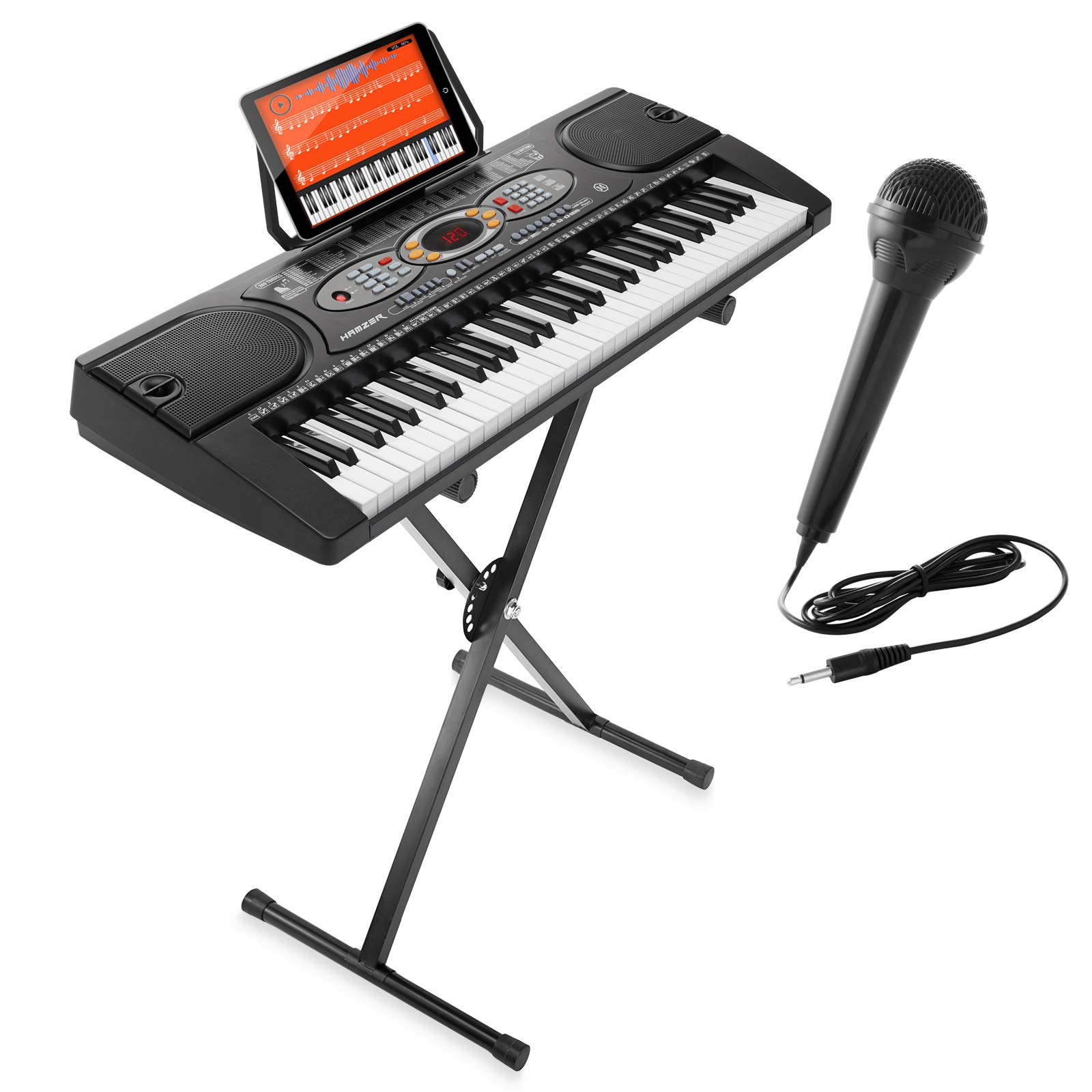 Hamzer 61-Key Electronic Keyboard Piano with Built-In Speakers, Stand, Microphone & USB Jack - Complete Beginner Keyboard Set for Home Practice, Music Lessons & Live Performances