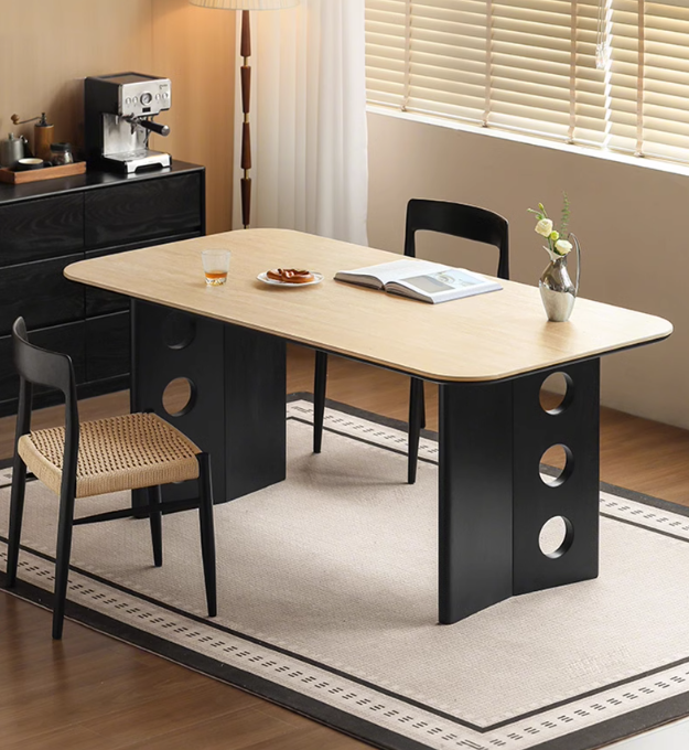 Solid Oak Wood Medieval Style Rock Plate Retro Dining Table - Rustic Farmhouse Kitchen & Dining Room Furniture for Home Decor