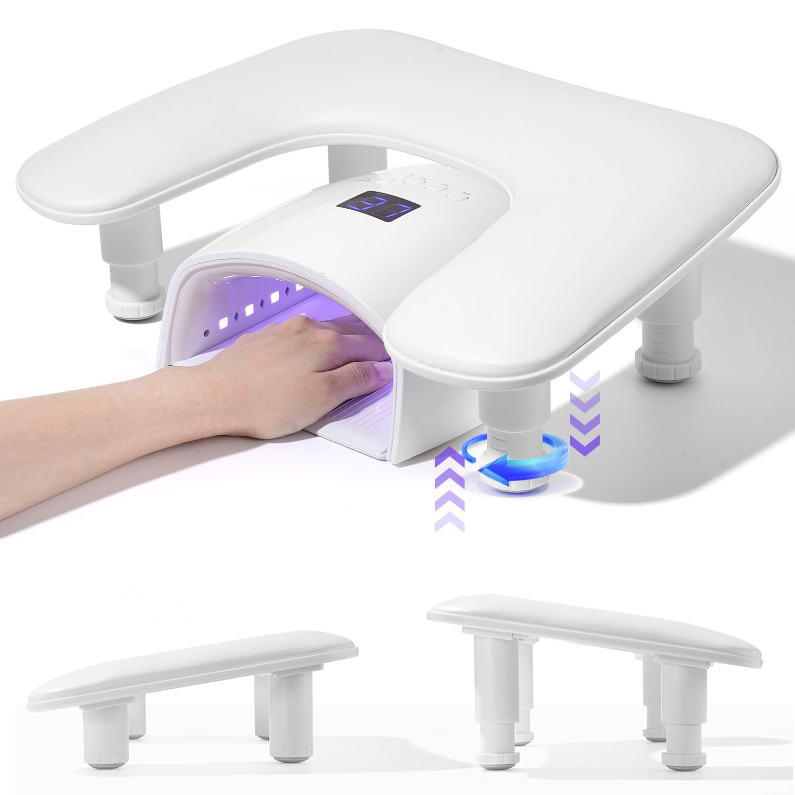 2nd Generation U-Shaped Manicure Nail Arm Rest Stand - Adjustable Height, Microfiber PU Leather Hand Rest Pillow for Acrylic Nails & Gel Extensions - Perfect for Nail Technicians & Home Salons (White)