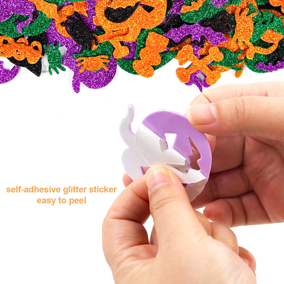 Halloween Foam Stickers for Kids Crafts - 500 Pcs Glitter Stickers for DIY Art Projects, Party Favors & Holiday Decorations - Perfect for Classroom Activities, Scrapbooking & Pumpkin Decorating