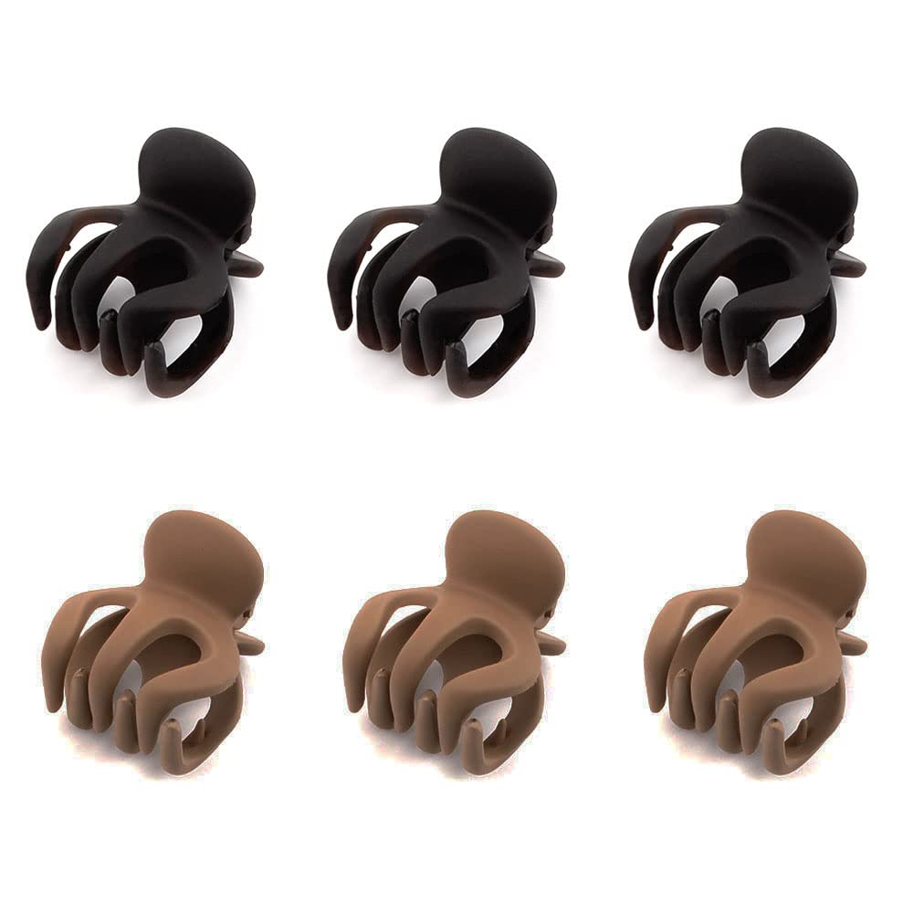 Strong Plastic Hair Claw Clips for Women - 6pcs Set (3.5cm) for Thick, Thin, Straight, Curly & Wavy Hair - Black & Brown Hair Accessories - Perfect for Ponytails, Buns & Everyday Styling