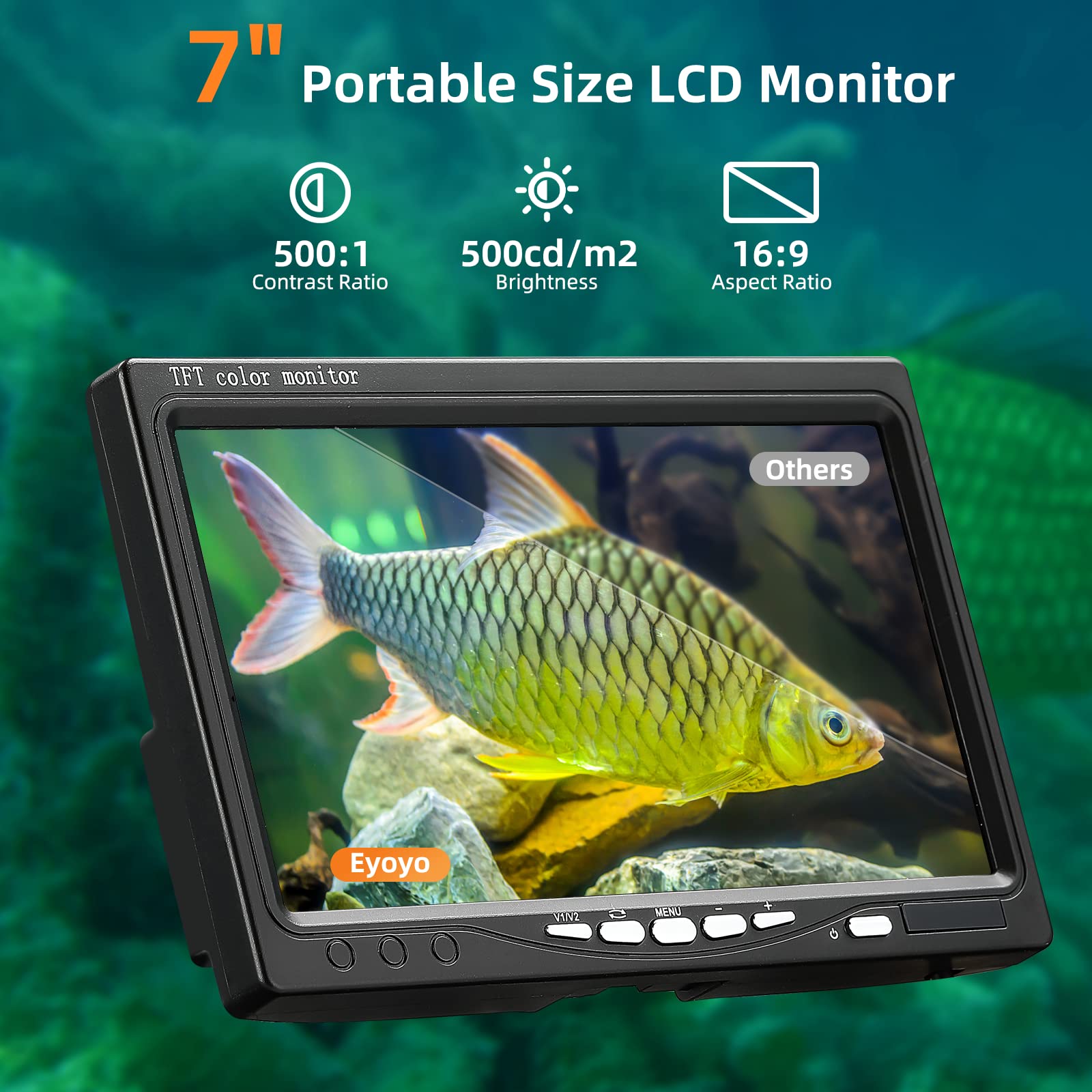 Eyoyo 7 Inch Underwater Fishing Camera with LCD Monitor - 1000TVL HD Fish Finder, 12 Infrared Lights, Waterproof for Lake, Boat & Ice Fishing - Perfect for Night Fishing, Deep Sea Exploration & Underwater Observation