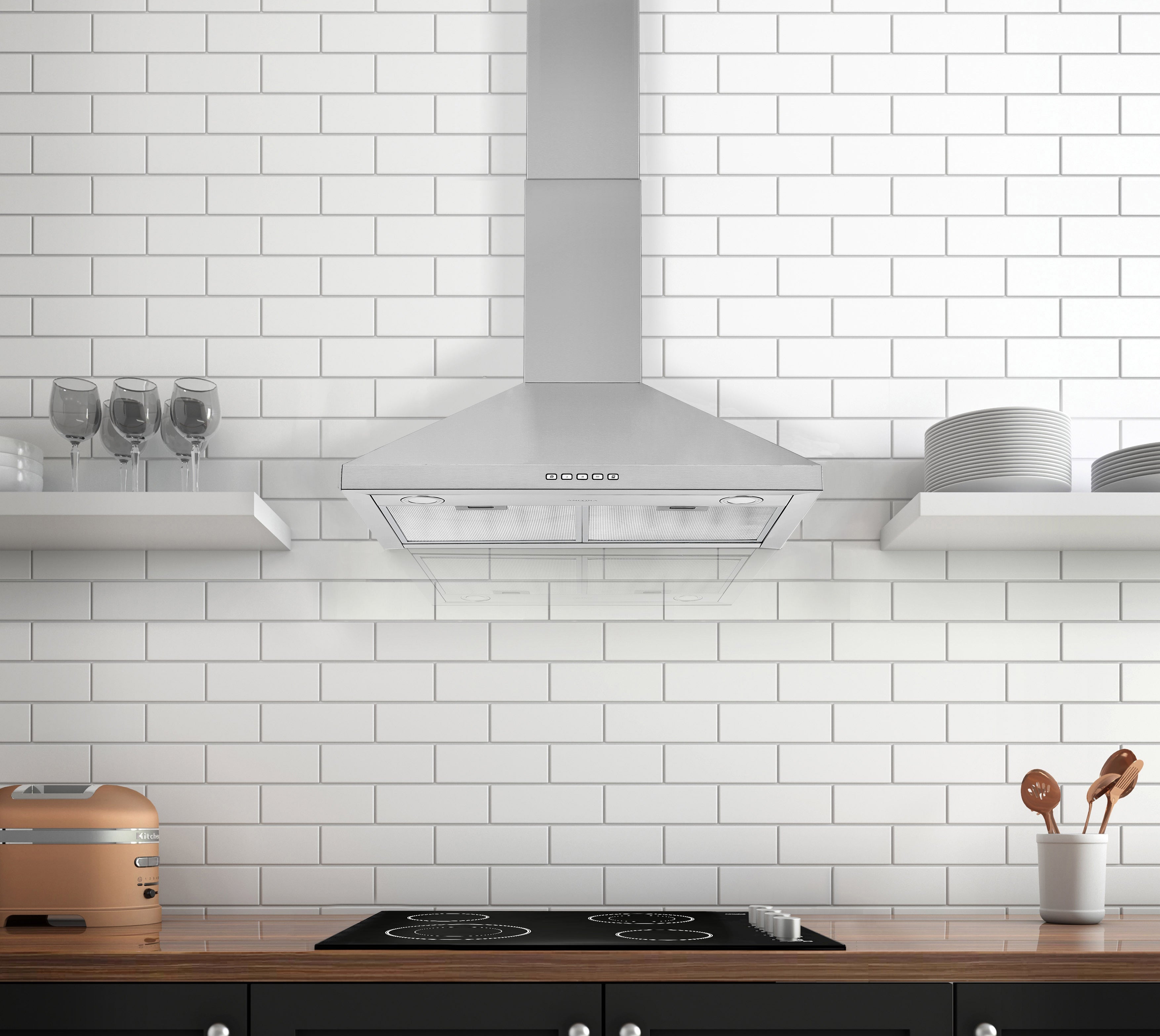 30 Inch Stainless Steel Convertible Wall Mounted Pyramid Range Hood - Powerful Kitchen Ventilation for Gas & Electric Stoves, Perfect for Modern & Farmhouse Style Homes
