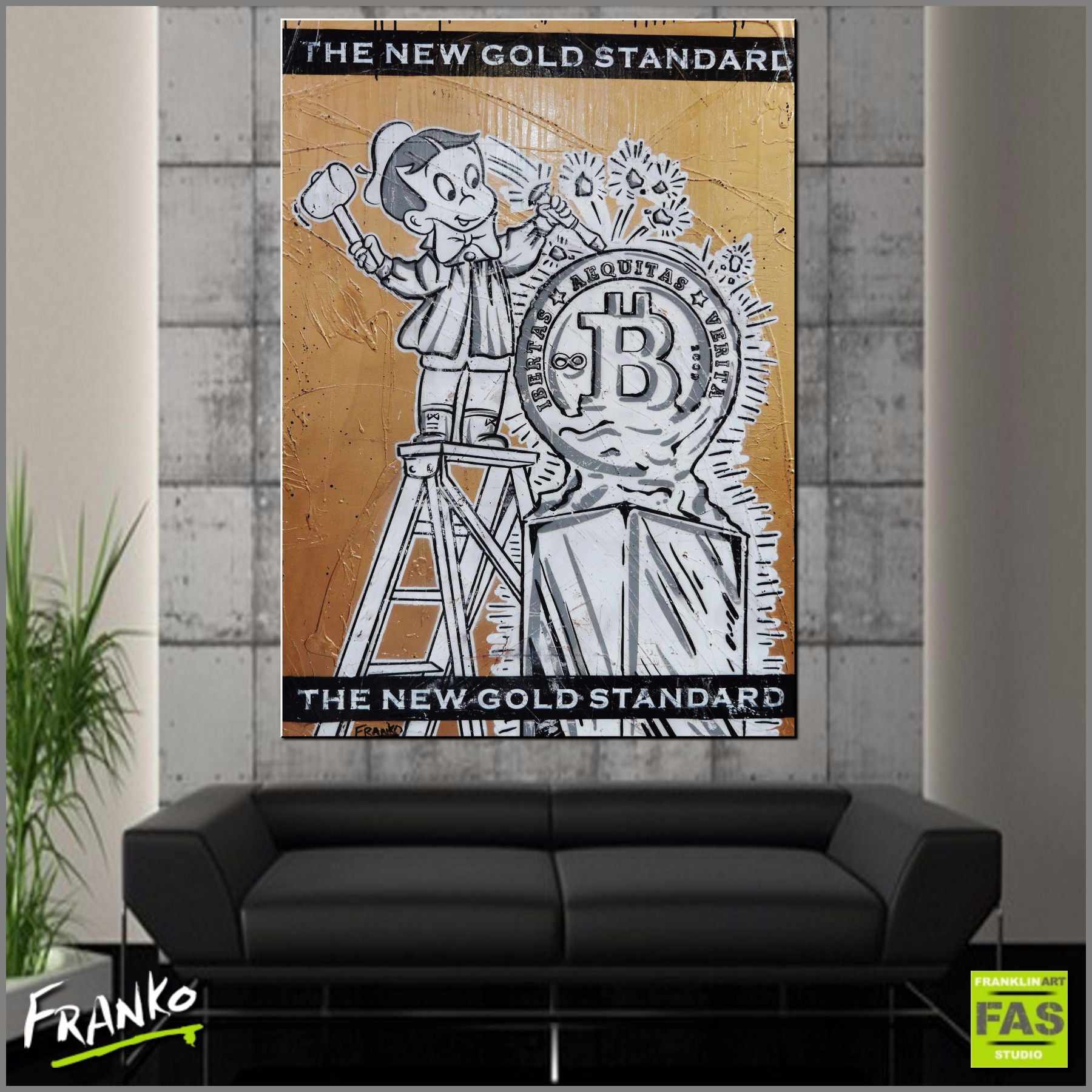 Urban Pop Art Richie Rich Bitcoin Canvas Print - Trendy Wall Decor for Living Room, Office & Gifts | Modern Artwork for Crypto & Pop Culture Fans