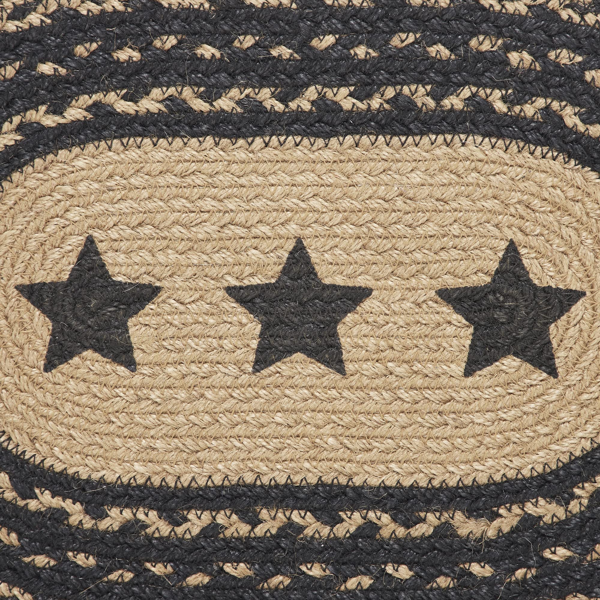 VHC Brands Farmhouse Star Braided Jute Placemat Set - Oval Dining Table Mats (10x16 Inches, Black & Tan) - Rustic Home Decor for Kitchen, Dining Room & Holiday Tablescapes