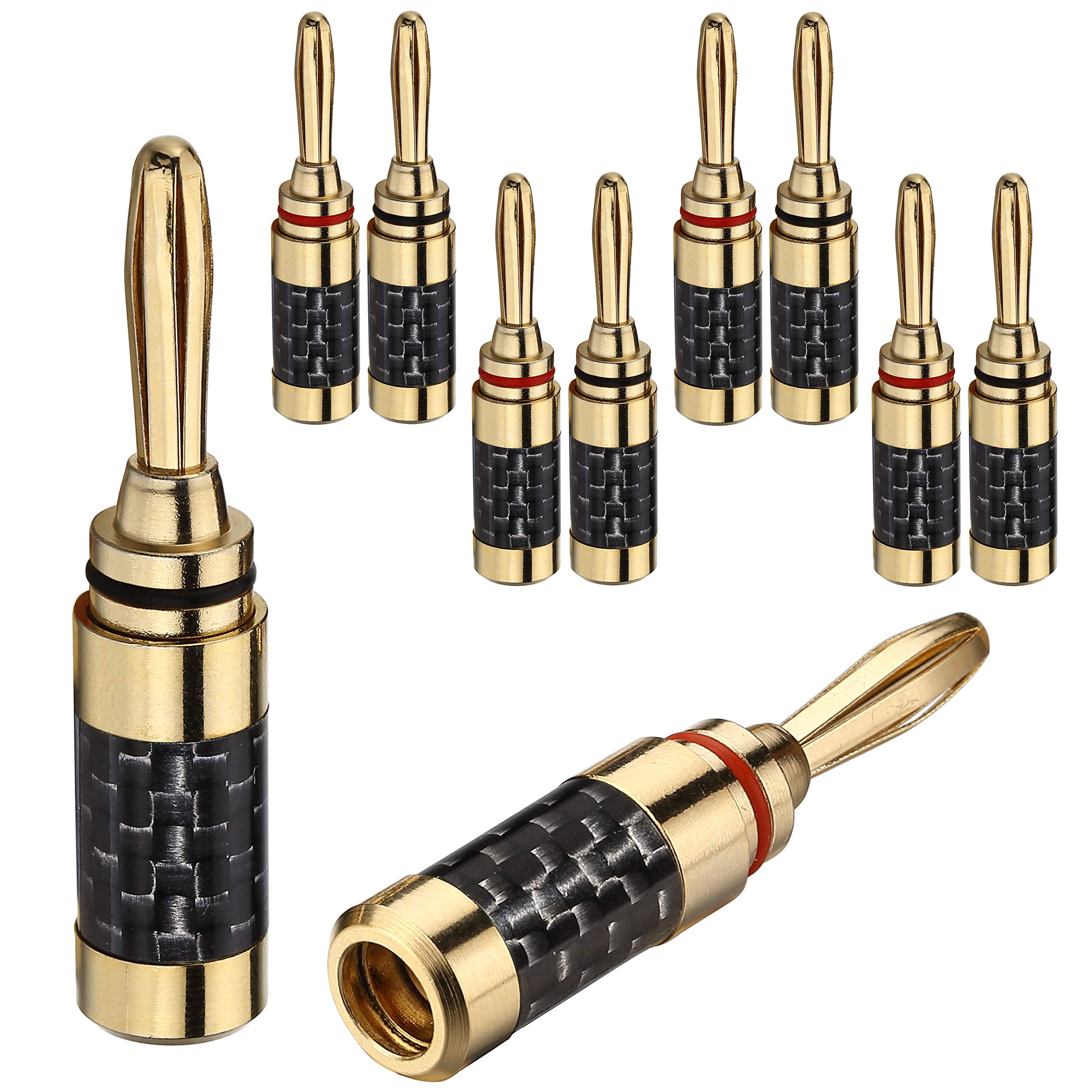 24K Gold Plated Banana Plugs 5 Pairs (10pcs) - Closed Screw Speaker Connectors for High-Quality Audio Systems | Perfect for Home Theater, Studio Setup & Speaker Wire Connections