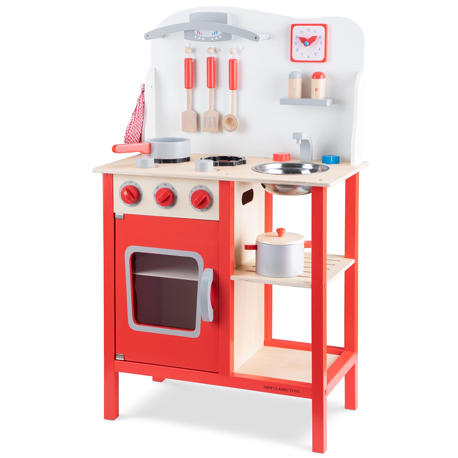 Premium Red Wooden Pretend Play Kitchen Set for Kids - Classic Toy with Role Play Accessories (Bon Appetit Included) | Ideal for Imaginative Play, Birthday Gifts & Preschool Learning (Model 11055)