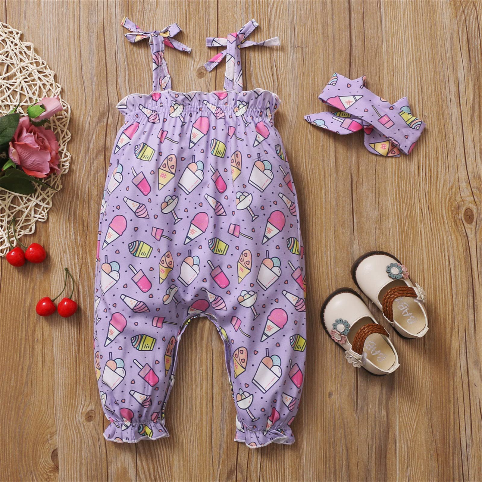 Boys & Girls Summer Romper Jumpsuit - Toddler Strawberry Print Cotton Sleeveless Outfit with Hairband | Playtime, Beachwear & Casual Wear