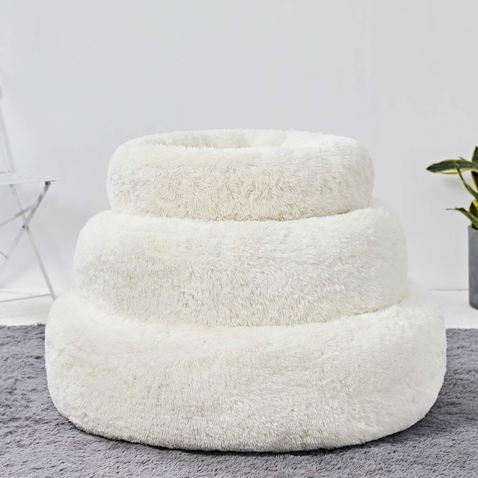 Washable Round Donut Dog Bed for Large Dogs - Ultra Soft Calming Cuddler Pet Bed for Anxiety Relief - Perfect for Crates, Living Rooms & Bedrooms