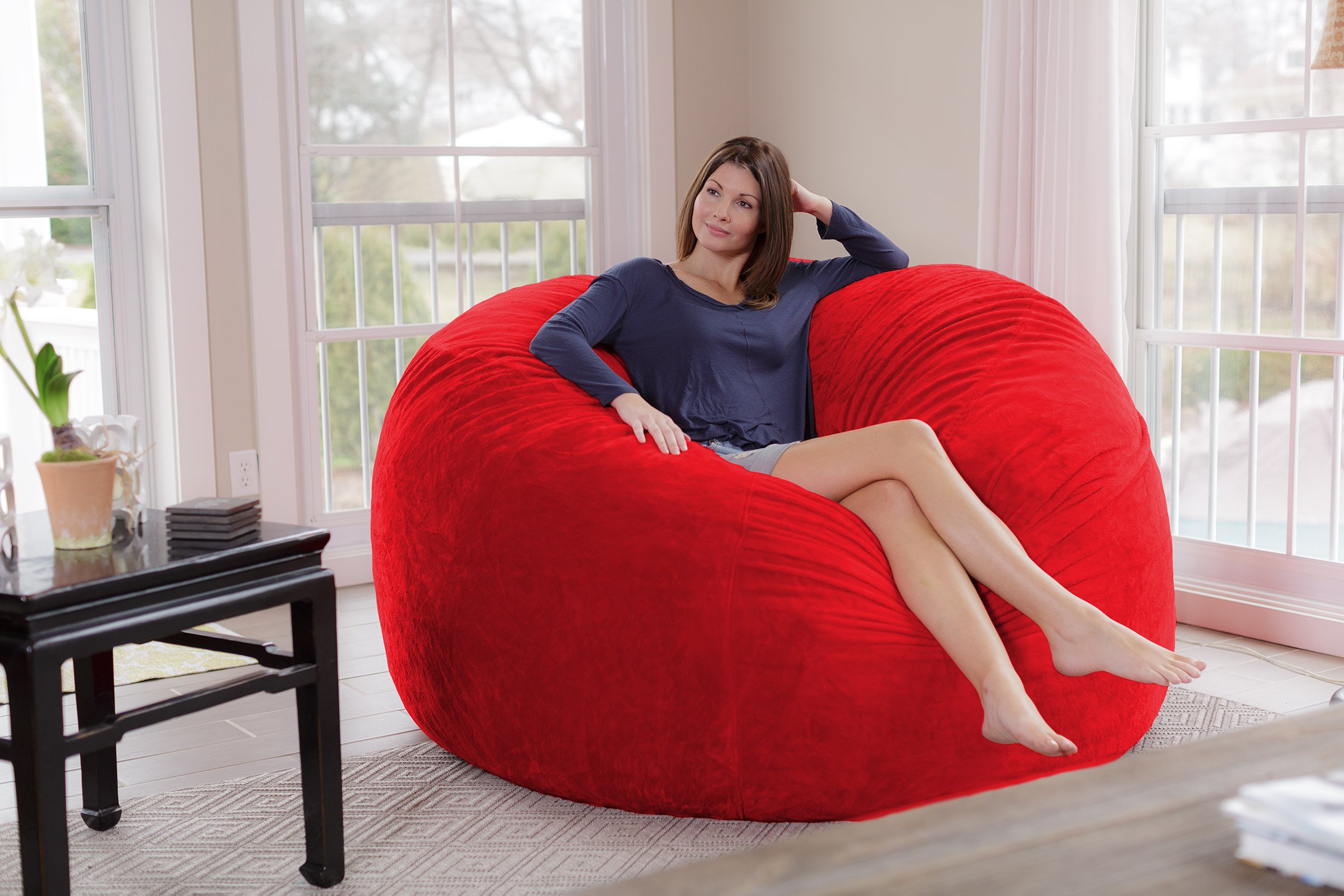 Chill Sack Bean Bag Chair - 6ft Giant Memory Foam Bean Bag Sofa with Soft Microfiber Cover (Red Furry) - Perfect for Living Rooms, Game Rooms & Dorm Lounging