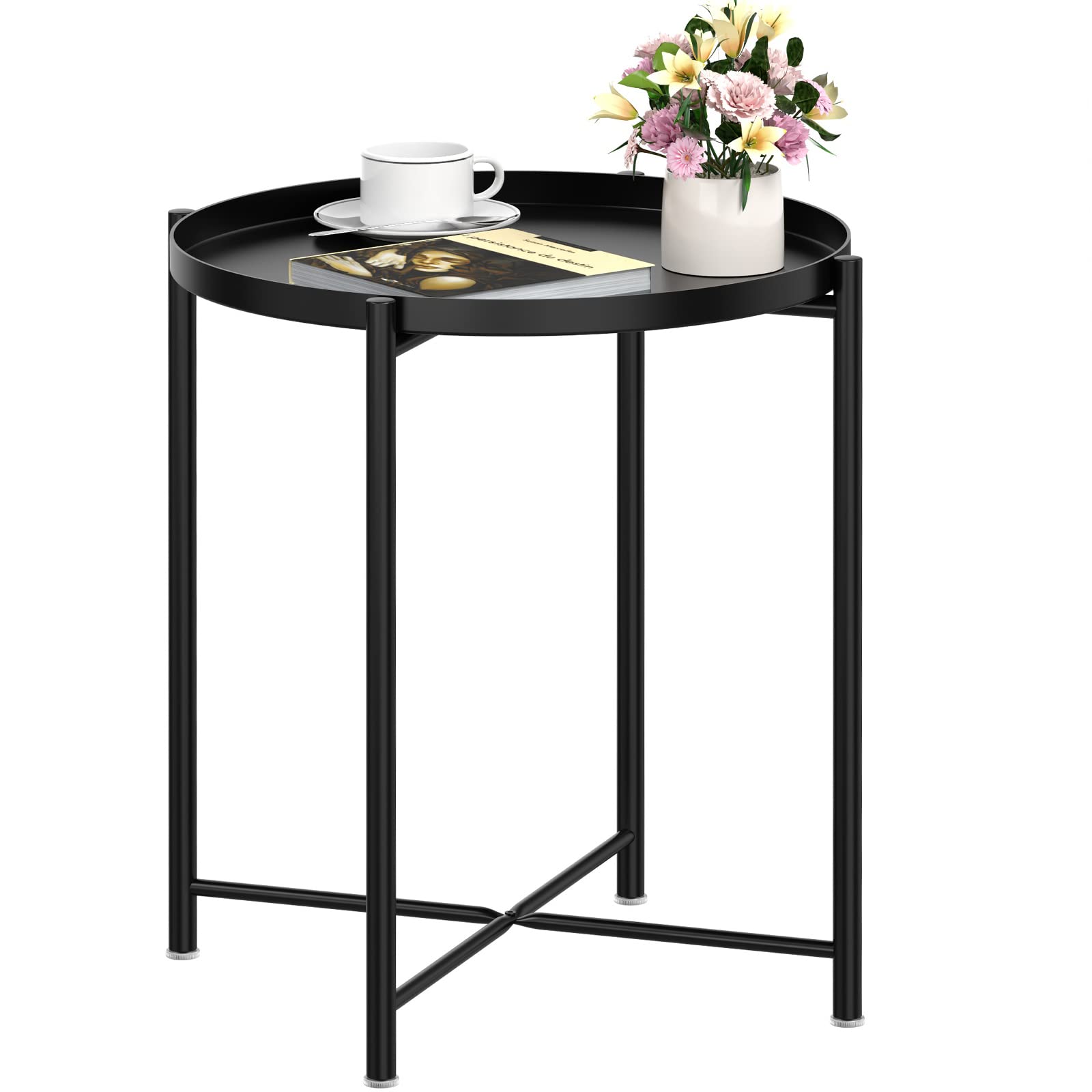 OVICAR Round Metal Side Table - Rustproof & Waterproof Accent Table for Indoor & Outdoor Use - Modern Coffee Table, Sofa Side Table, Bedside Table for Living Room, Bedroom, Balcony, Patio - Perfect for Coffee, Books, and Decor