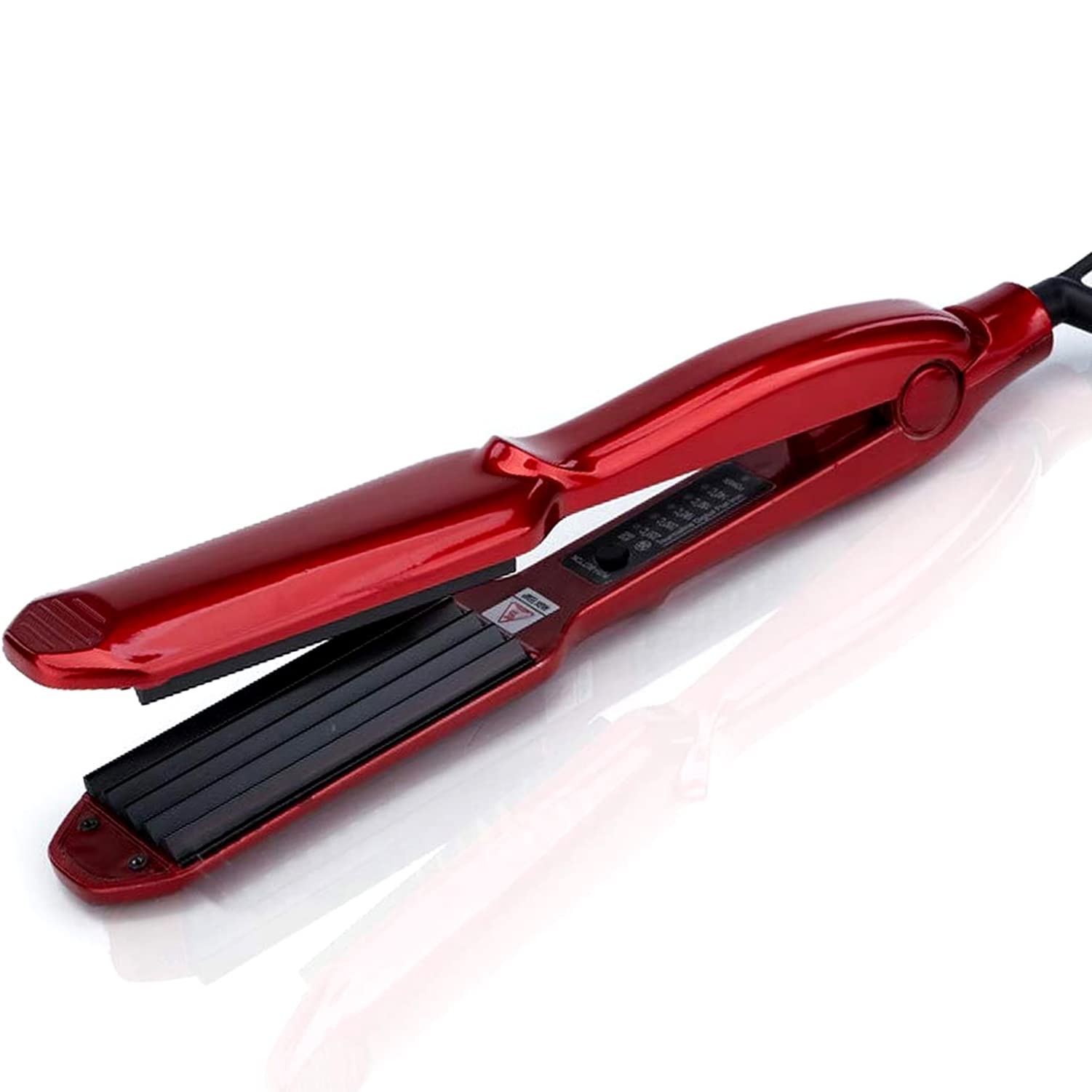 MBHAIR Ceramic Crimper Iron for Fluffy Wavy Hairstyles - Adjustable Temperature Anti-Static Hair Crimping Tool with Corrugated Plates (Red) - Perfect for Beach Waves, Party Hairstyles & 80s Retro Looks