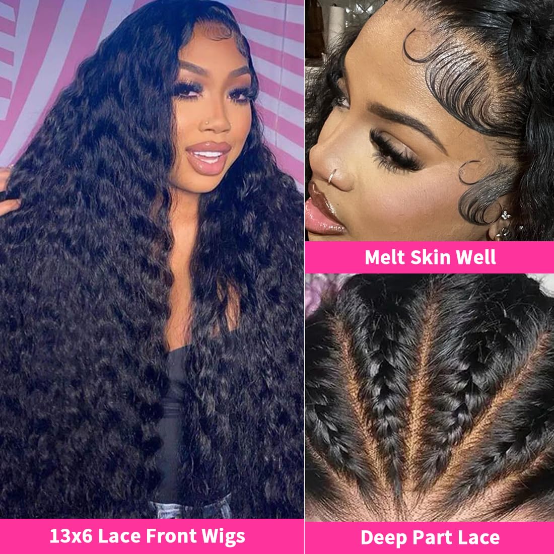 13x6 Deep Wave Lace Front Wigs Human Hair - 180% Density HD Transparent Lace Frontal Wig with Pre-Plucked Hairline & Baby Hair - Natural Black Color (30 Inch) - Perfect for Daily Wear, Cosplay, and Special Occasions