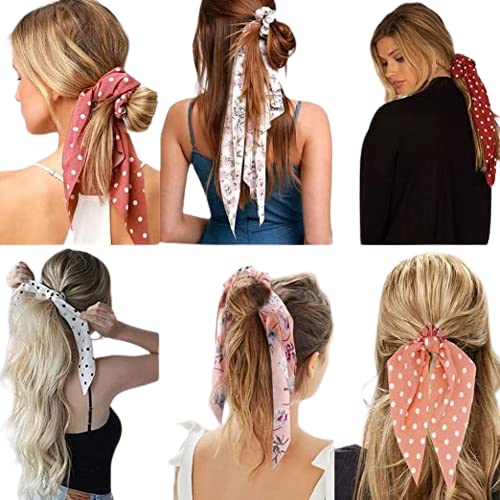 ROCK WORLD Women & Girls Chiffon Floral Hair Scarf & Scrunchies Set - 12 Pcs Soft Hair Accessories for Ponytail, Bun & Braid - Perfect for Spring, Summer, Wedding & Everyday Fashion