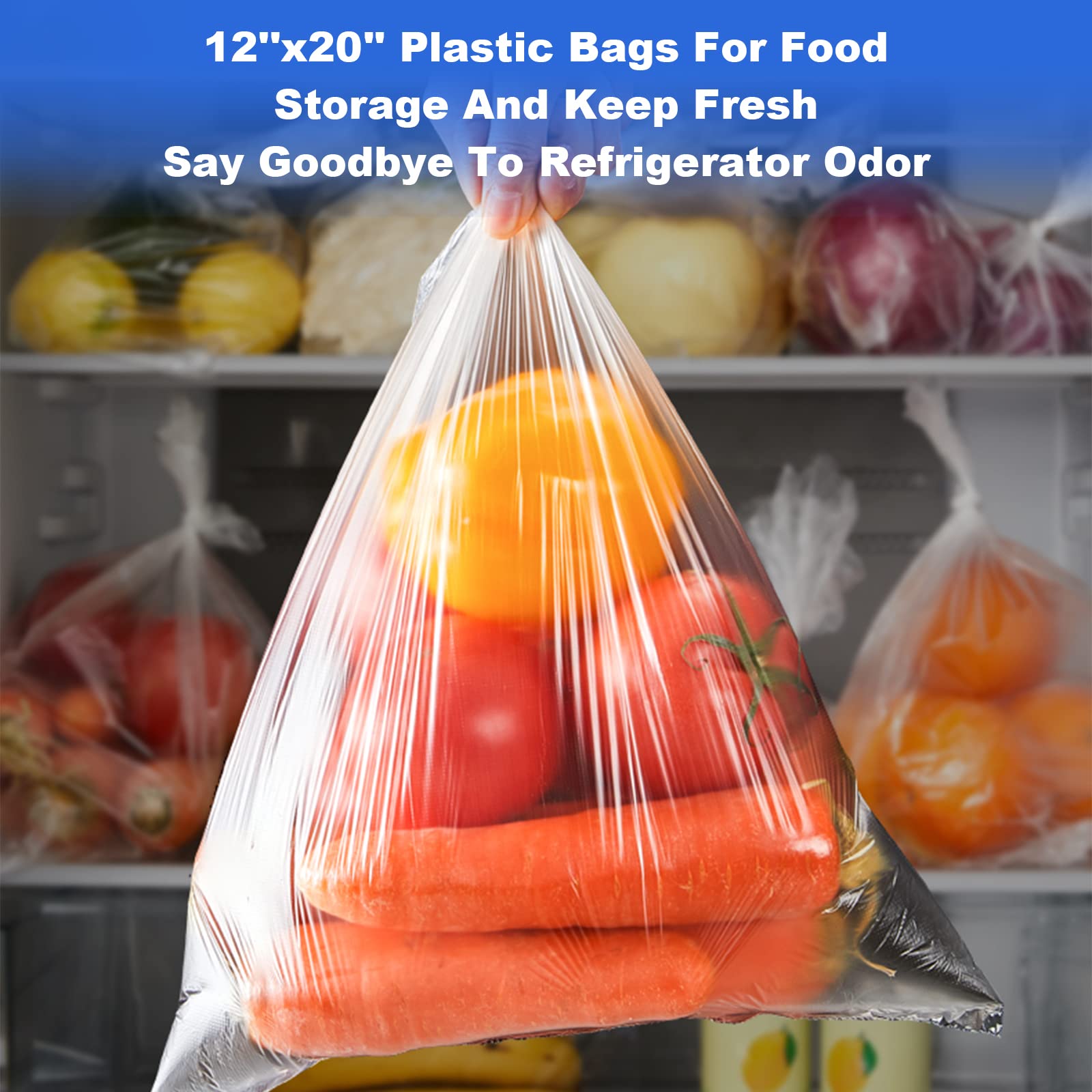 12x20 Clear Plastic Produce Bags on Roll - 350 Count Bulk Food Storage Bags for Vegetables, Fruits, Bread & Groceries | Heavy Duty Pet Waste Bags | Perfect for Supermarkets, Farmers Markets & Home Kitchen Use (12