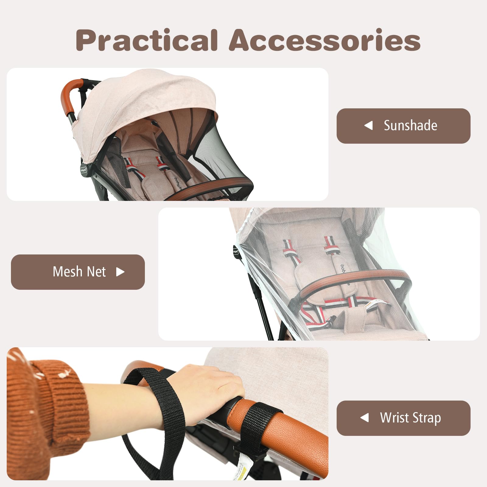 BABY JOY Lightweight Compact Baby Stroller for Travel - Airplane Approved Infant Stroller with 5-Point Safety Harness, Adjustable Backrest & Canopy, Storage Basket | Easy One-Hand Fold Beige Stroller for Newborns & Toddlers | Perfect for Air Travel, Shopping & Daily Walks