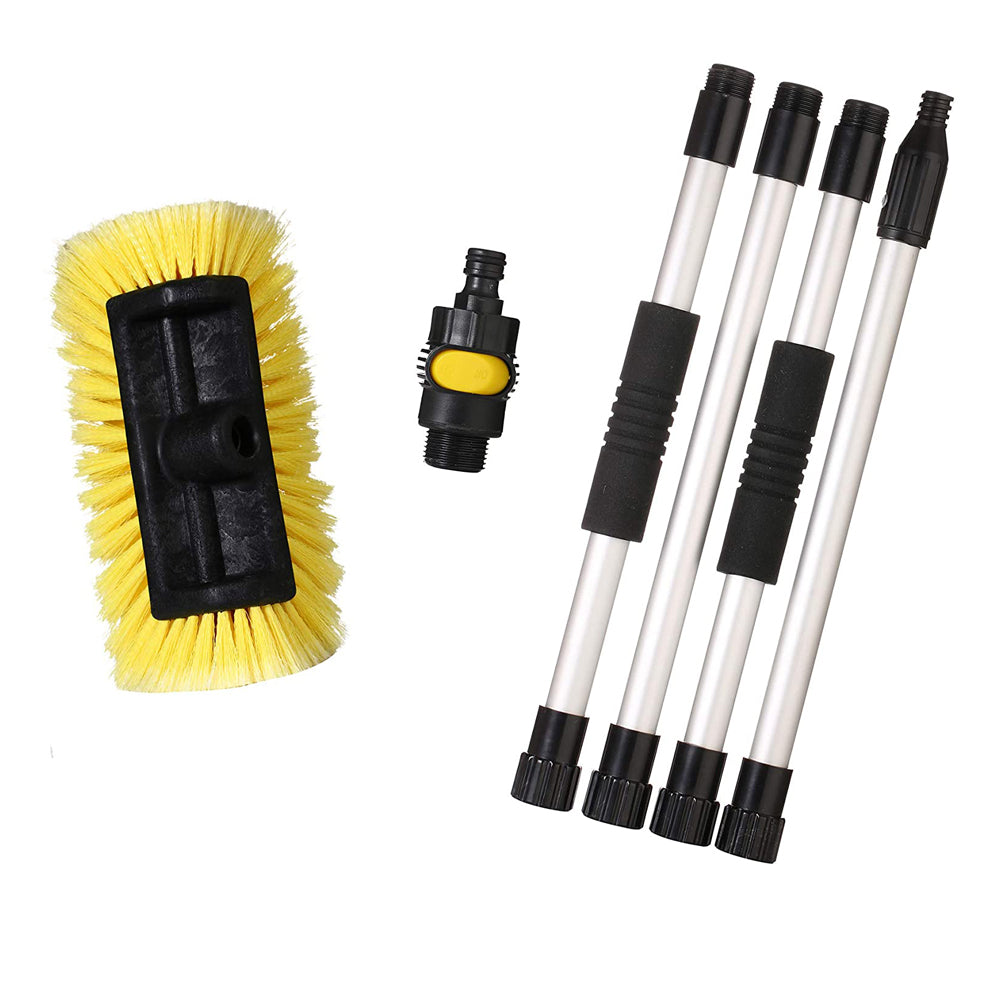 10 Pack Flow Through Brush Heads with Adjustable Pole & On/Off Switch - 1.3' to 5 ft Extension - Perfect for Car Washing, Window Cleaning & Hard-to-Reach Surfaces