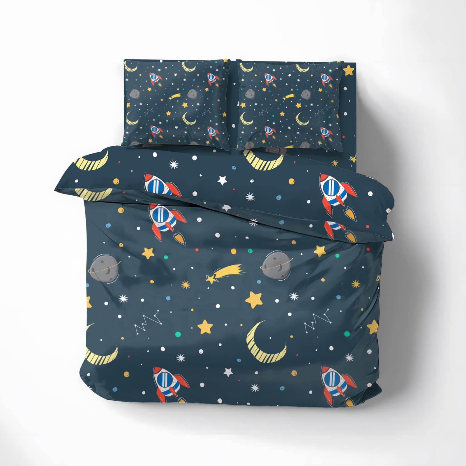 VESILE Starry Sky Duvet Cover Twin Size 4Pcs Bedding Set - Soft Microfiber Comforter Cover, Fitted Sheet & 2 Pillow Shams, Black Galaxy Print, Zipper Closure - Perfect for Kids' Bedroom, Teen Room Decor & Space Themed Nursery