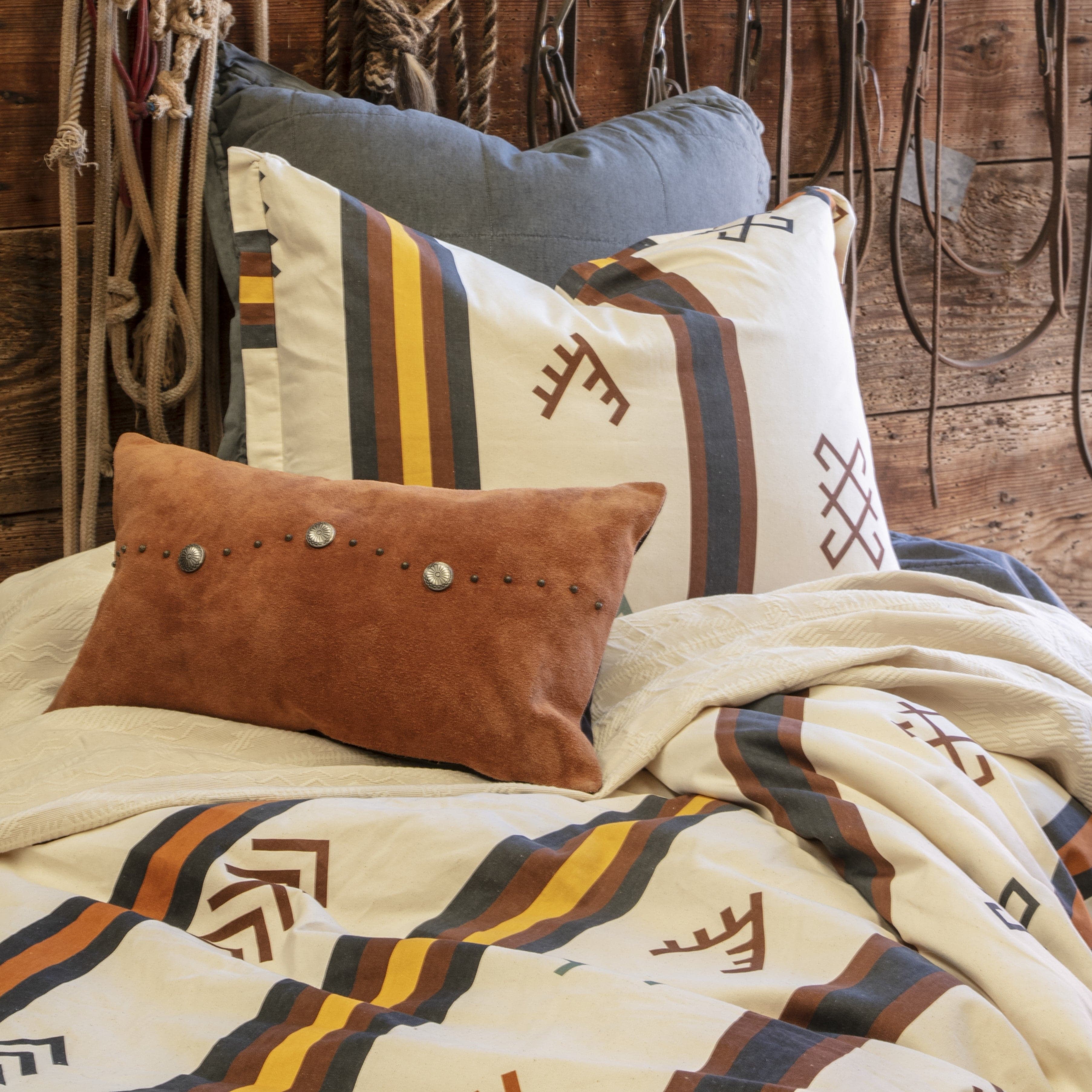Premium Toluca Canvas Bedding Set - Queen Size 100% Organic Cotton Duvet Cover & Pillowcases - Rustic Farmhouse Style for Cozy Bedroom Decor