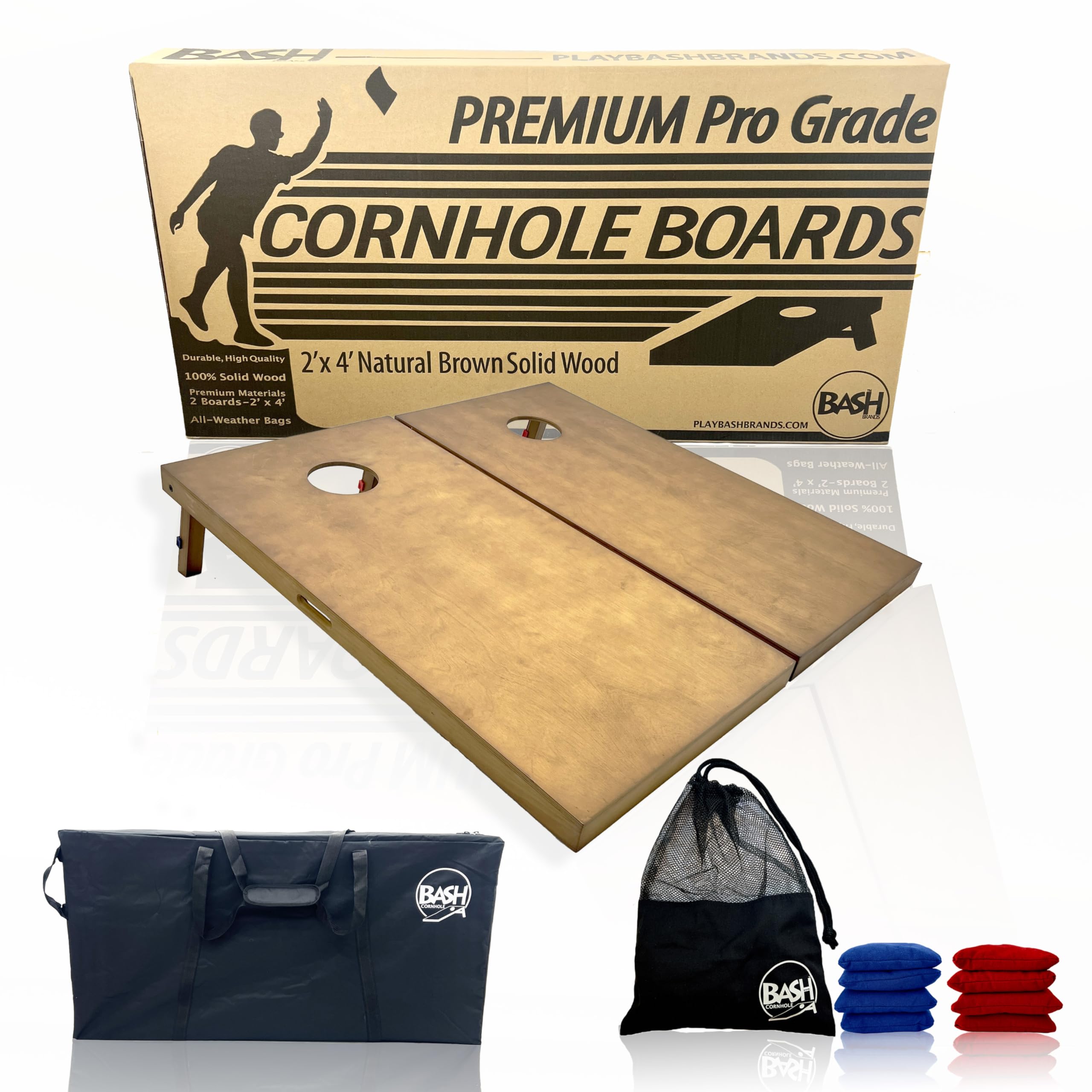 Premium Regulation Solid Wood Cornhole Boards 2'x4' - Commercial Grade No Bounce (Cherry) or Premium Set with 8 Bags & Carry Case - Perfect for Backyard Parties, Tailgating, and Outdoor Games