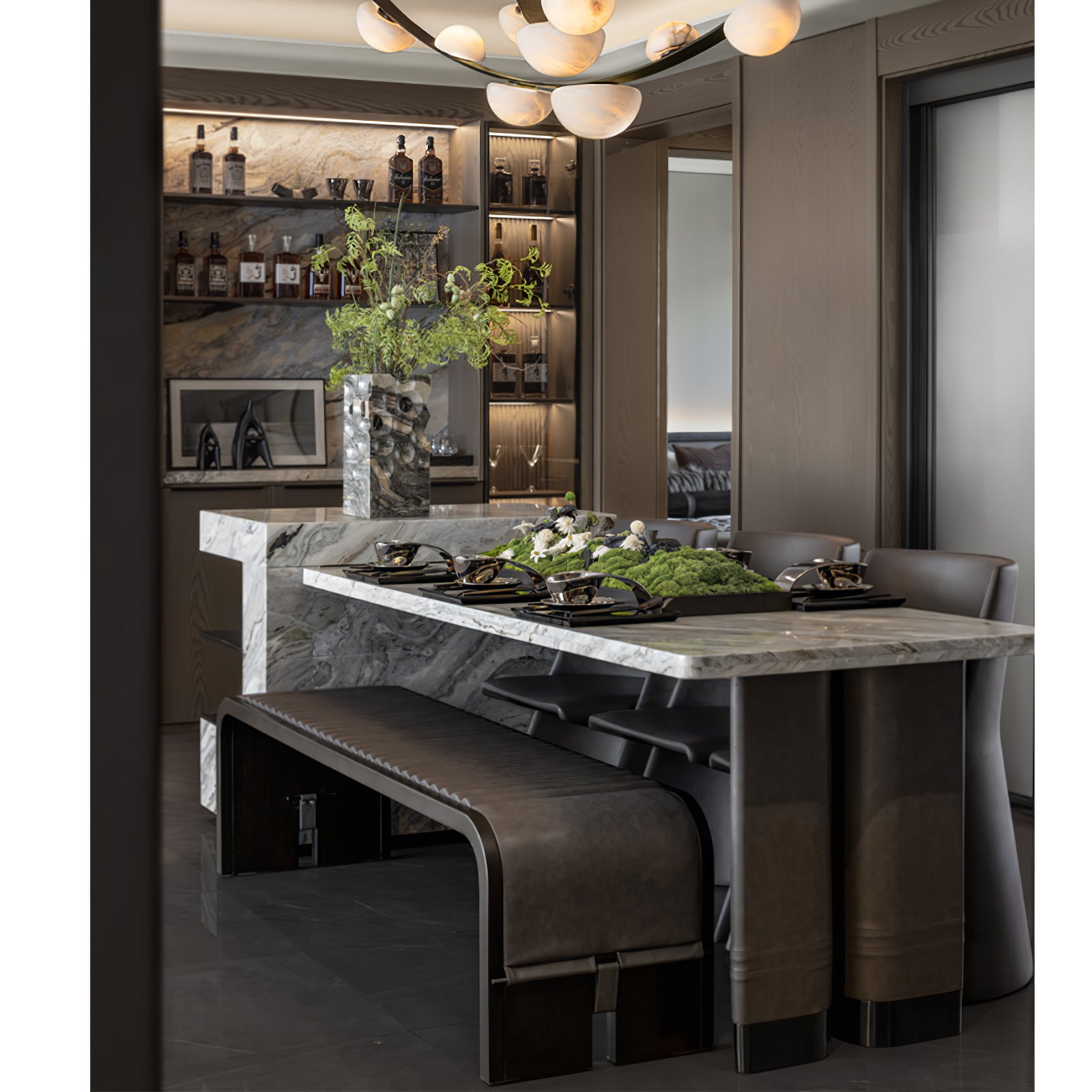 Elegant Alabaster Chandelier with Dew Drop Crystals - Perfect for Dining Room, Living Room, or Bedroom Lighting