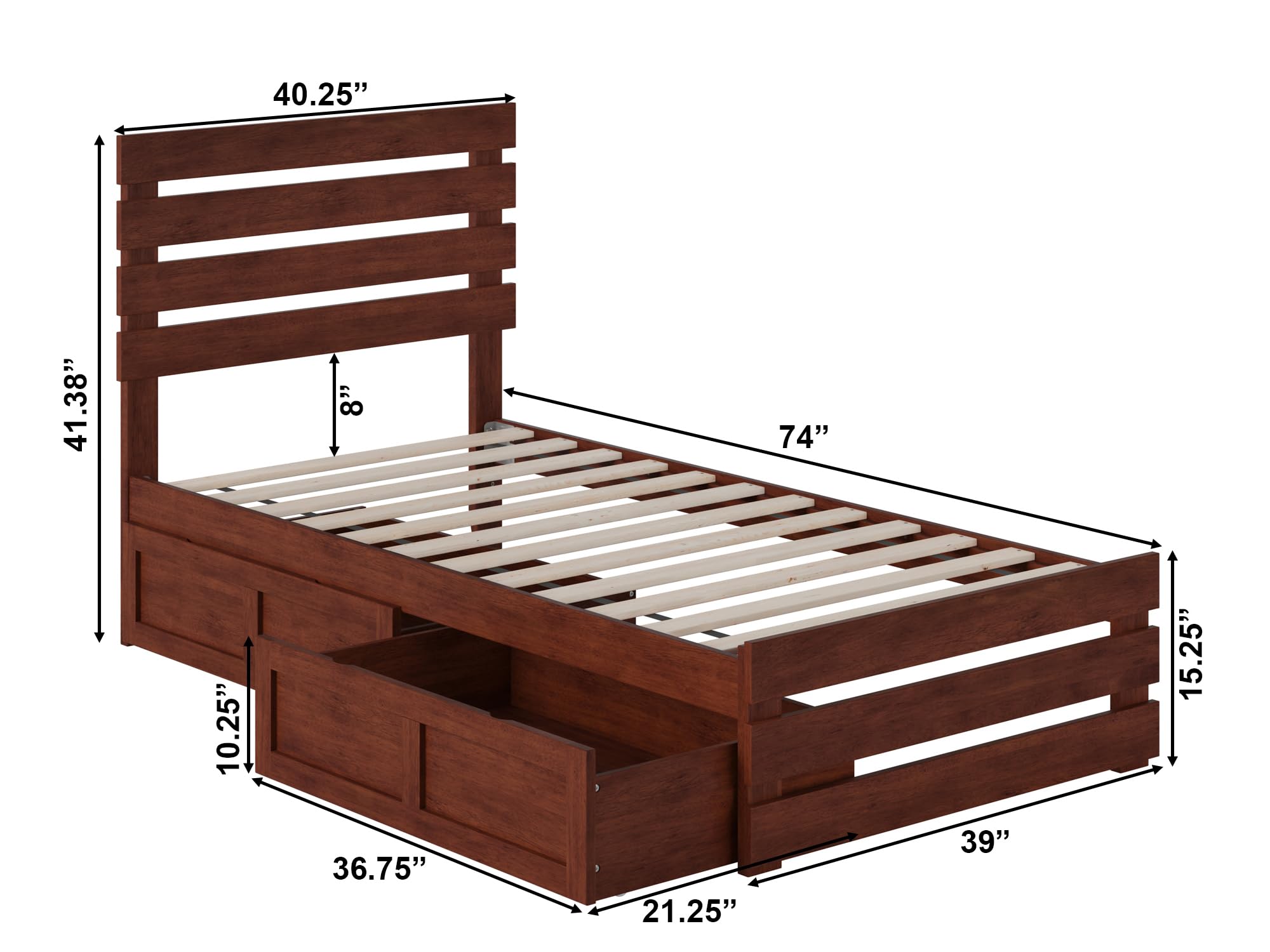 AFI Oxford Twin Bed Frame with Footboard, USB Turbo Charger & 2 Storage Drawers - Walnut Finish for Kids, Teens & Guest Rooms | Space-Saving Bedroom Furniture with Charging Station