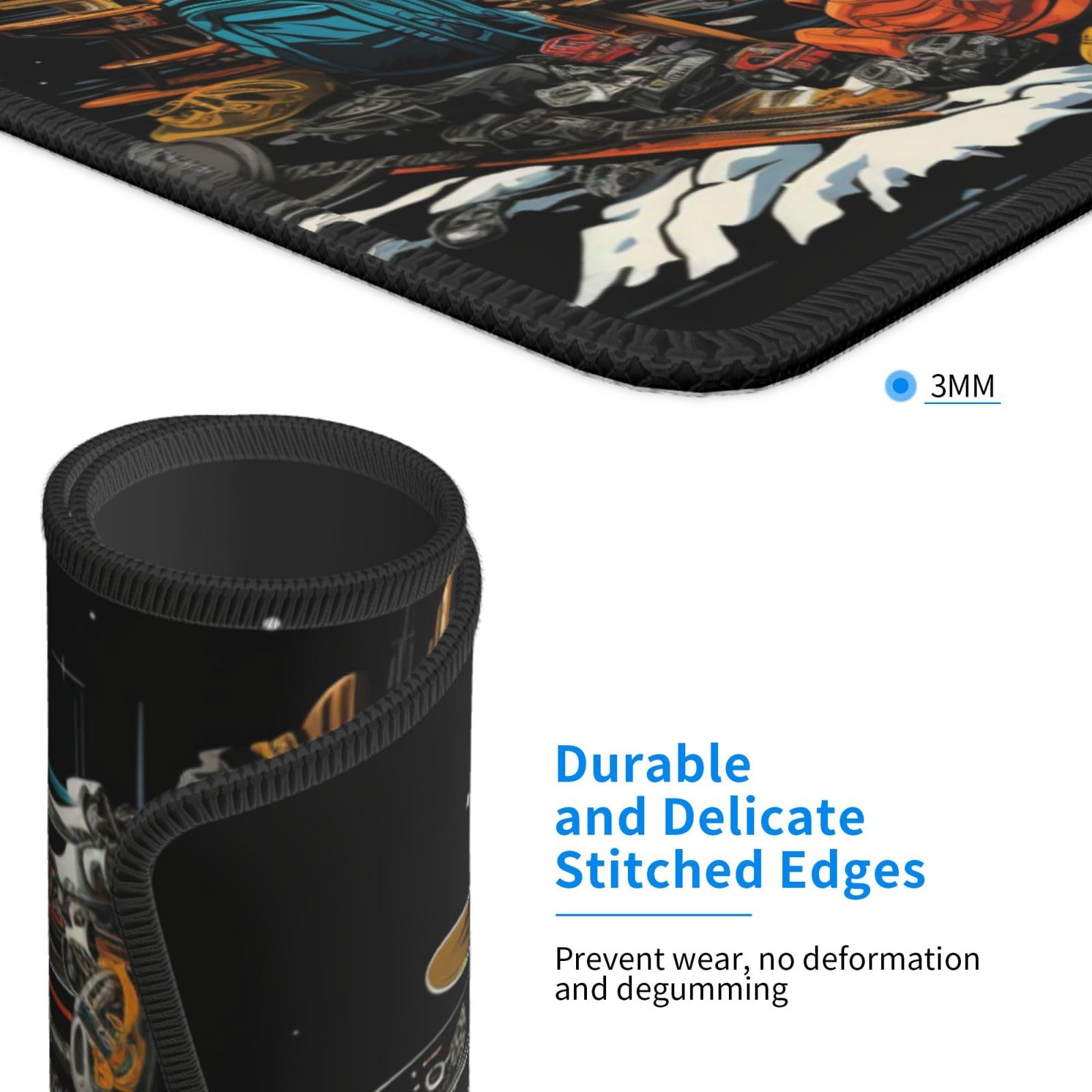 Premium Black Skis Mouse Pad - Durable Soft Waterproof Non-Slip Rubber Leather Gaming Mouse Mat with Stitched Edge (7.9