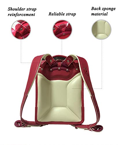 Japanese Randoseru Ransel Student Backpack - Lightweight PU Leather School Bag for Kids, Rose Red - Perfect Gift for Elementary Students, Daily Use & Travel