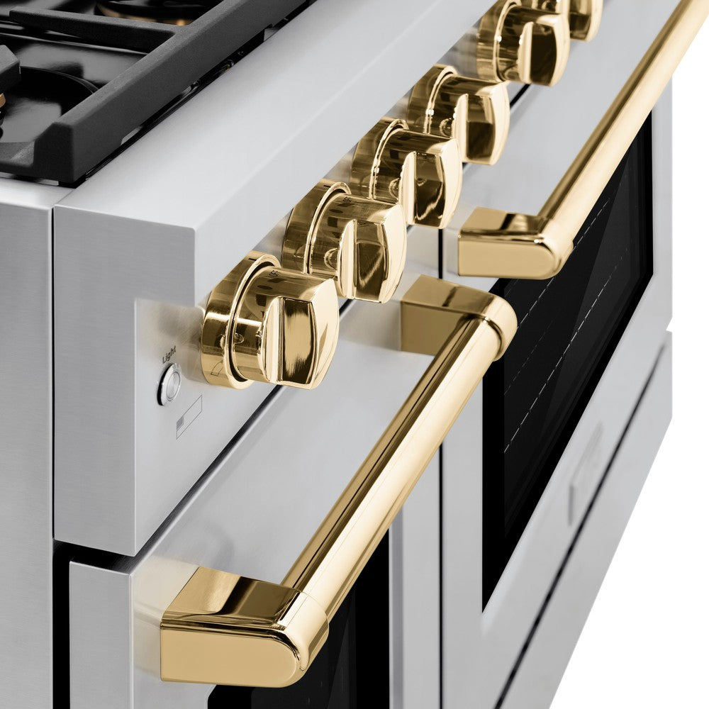 ZLINE Autograph Edition 48-inch 6.7 cu. ft. Dual Fuel Range with 8-Burner Gas Cooktop - Stainless Steel & Polished Gold Accents (SDRZ 48 G) - Professional Kitchen Appliance for Home Chefs & Entertaining