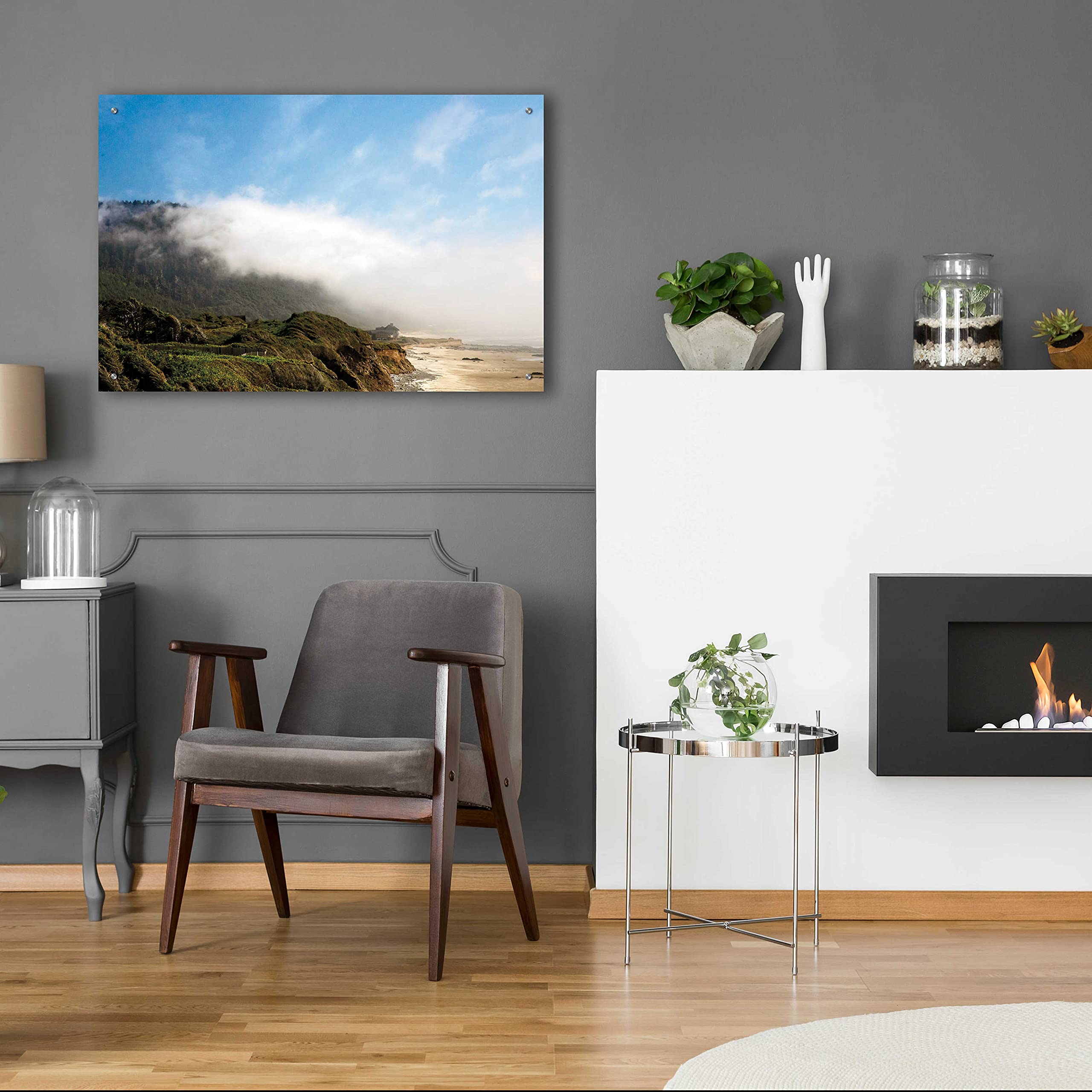 Debra Van Swearingen 'Coastal Fog' Acrylic Glass Wall Art - 36x24 Inches Modern Abstract Seascape Painting for Living Room, Bedroom & Office Decor