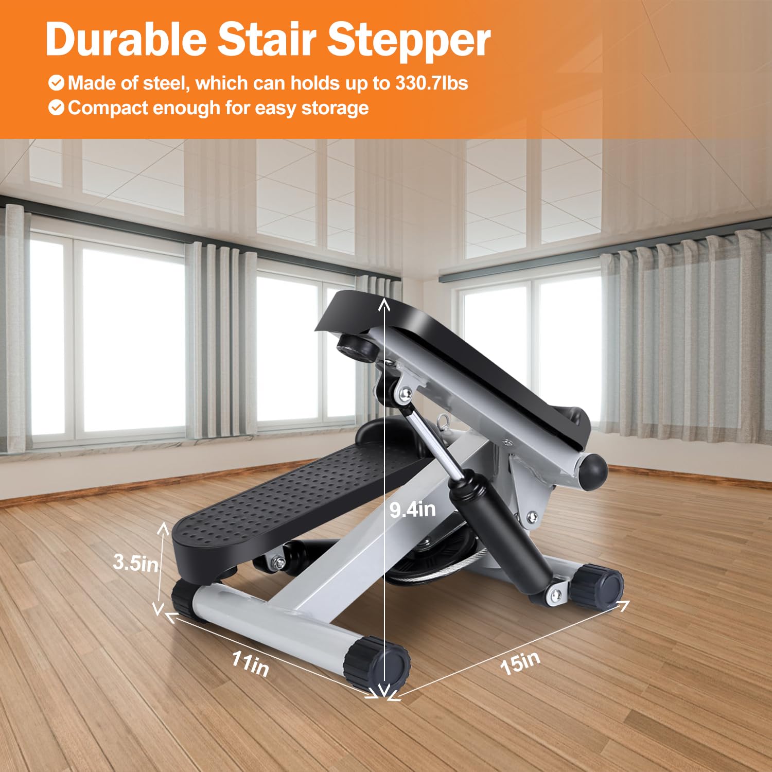 **Mini Stepper for Exercise - Portable Stair Stepper with 2 Resistance Bands & LCD Monitor, 330.7LBS Weight Capacity - Quiet Home & Office Workout Equipment for Cardio, Toning & Fitness**    *(Perfect for Small Spaces, Home Gym, Office Breaks & Low-Impact Cardio)*
