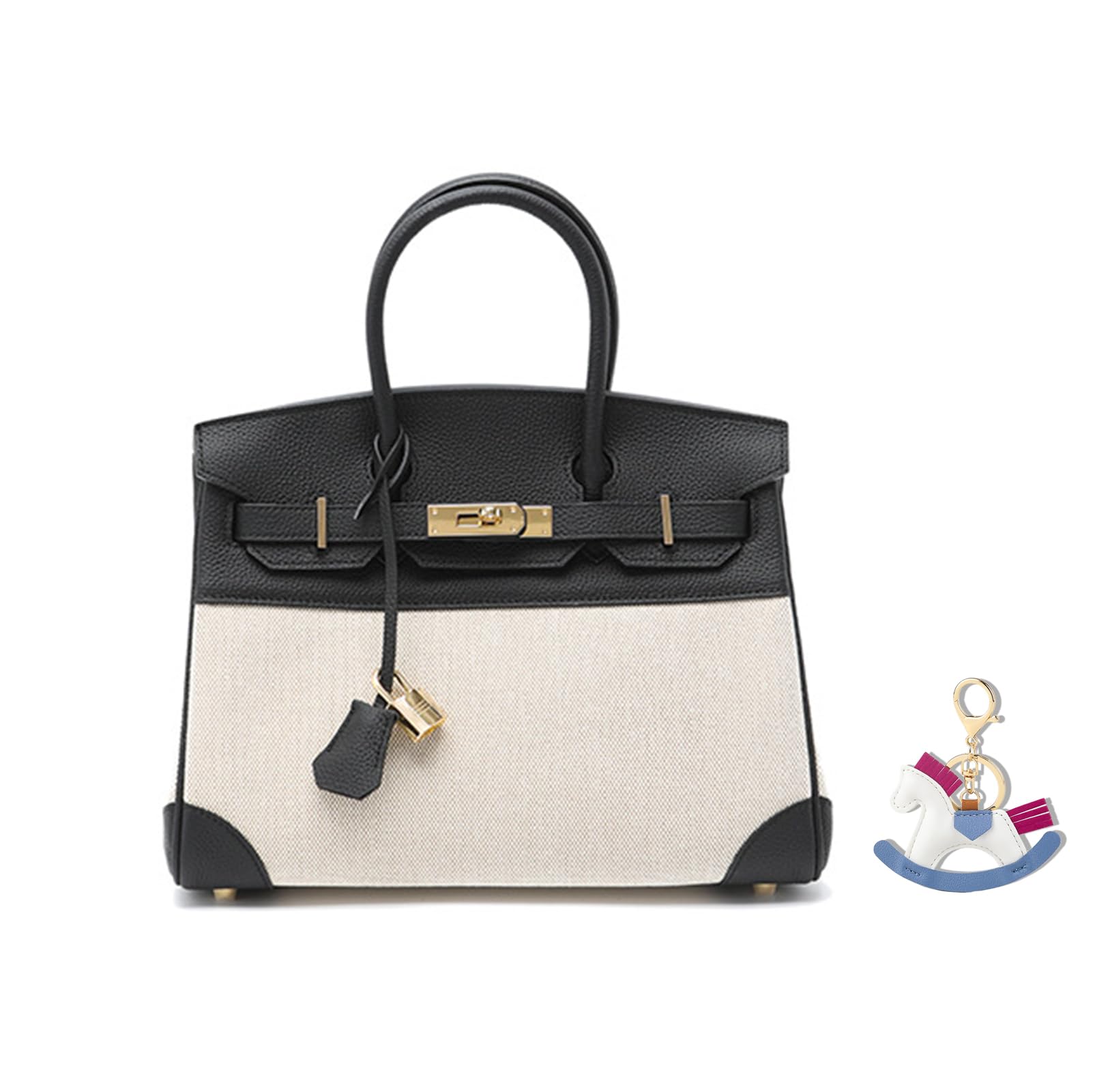 Stylish Women's Leather & Canvas Top Handle Satchel Purse - Adjustable Shoulder Strap Tote Handbag for Work, Travel & Everyday Use