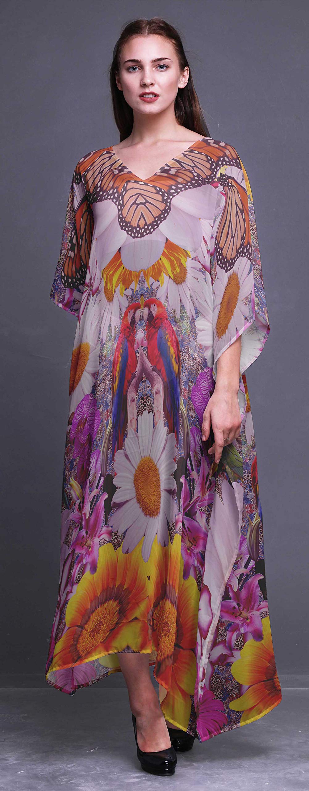 Women's Floral Kaftan Maxi Dress - Beach Cover Up, Bikini Dress, Long Boho Summer Dress for Pool, Vacation & Resort Wear