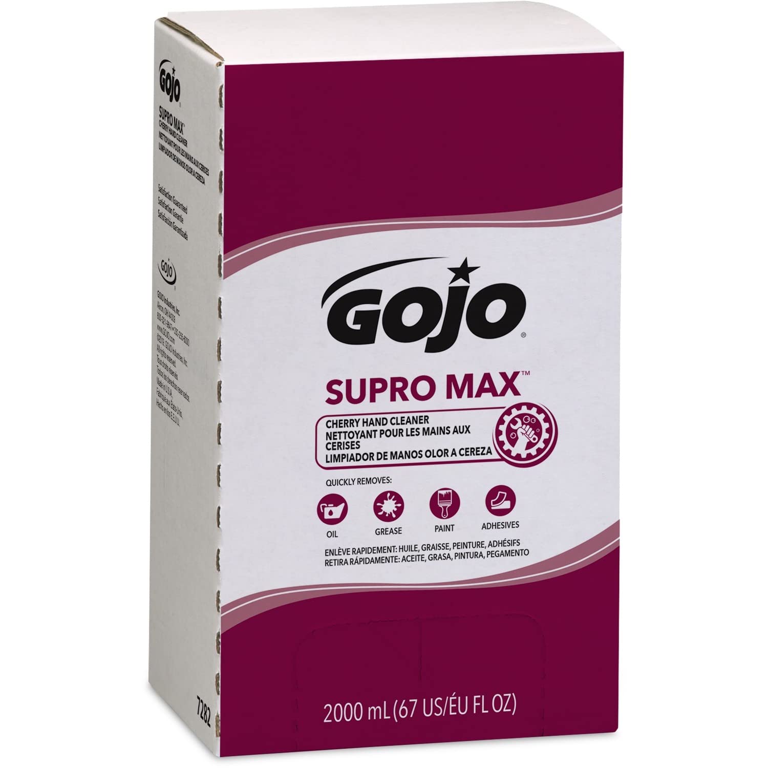 GOJO SUPRO MAX Cherry Scented Heavy Duty Hand Cleaner Refill, 2000 mL (Pack of 4) – Industrial Strength for Mechanics, Workshops & Garages – 7282-04
