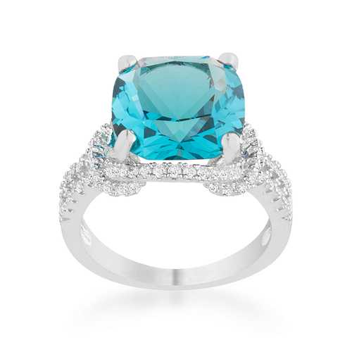 Charlene 6.2 Carat Aquamarine Cubic Zirconia Rhodium Plated Elegant Statement Ring for Women - Perfect for Weddings, Parties & Special Occasions