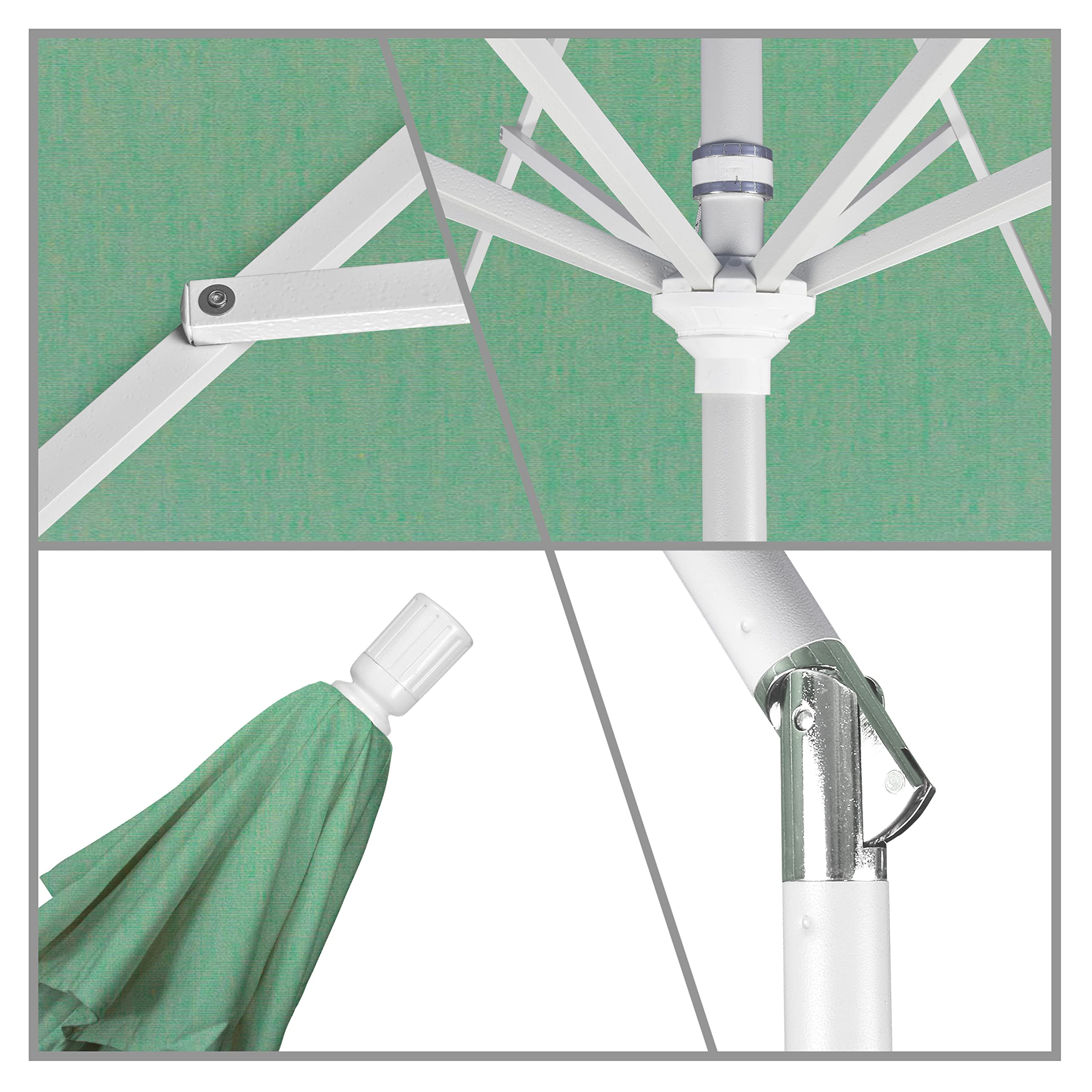 9' Round Aluminum Market Umbrella with Crank Lift & Tilt - White Pole California Design for Patio, Poolside, and Outdoor Dining - Pacifica Spa Collection